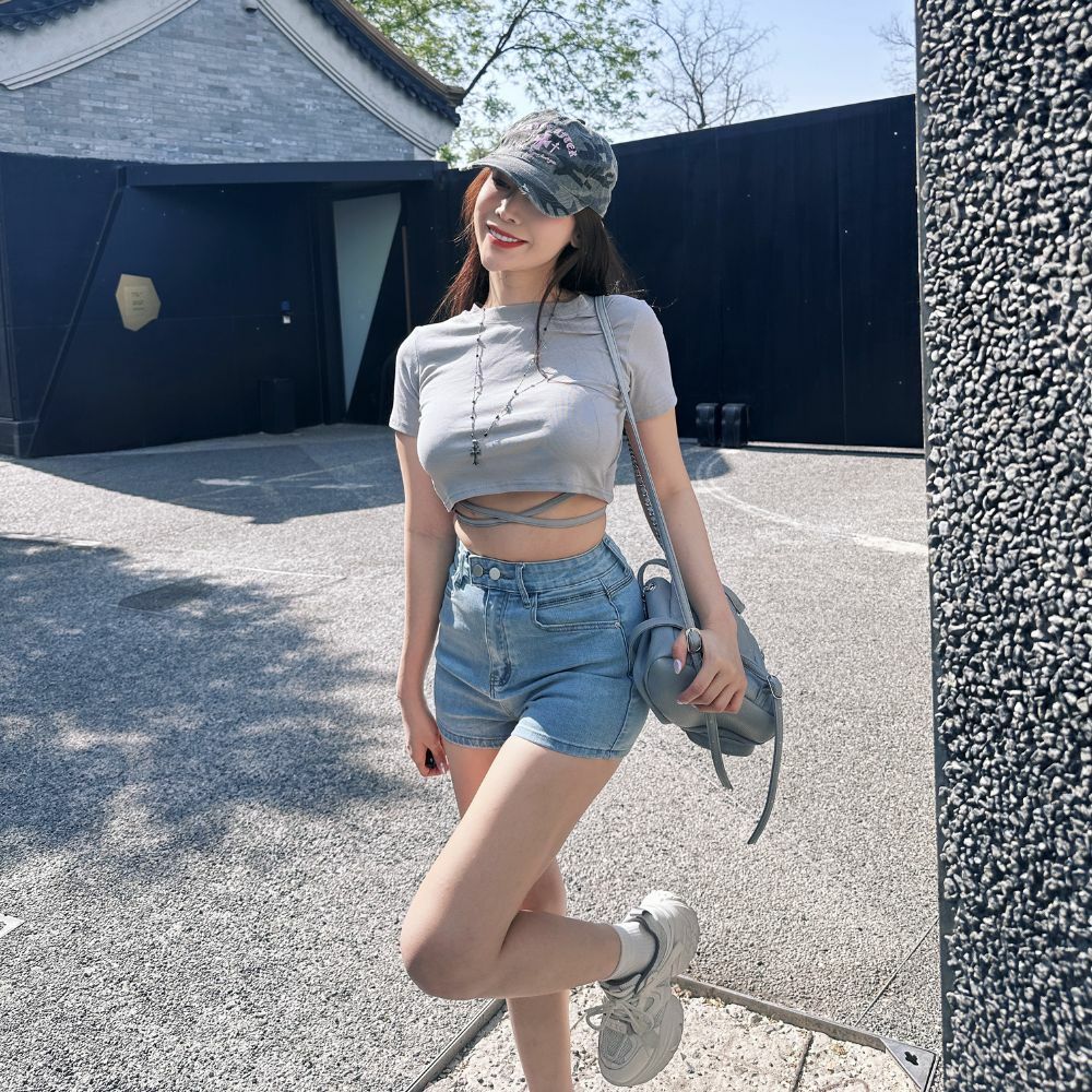 【DOMISS自訂】腰綁帶短袖上衣 T-shirt 短Tee-4色(現貨)