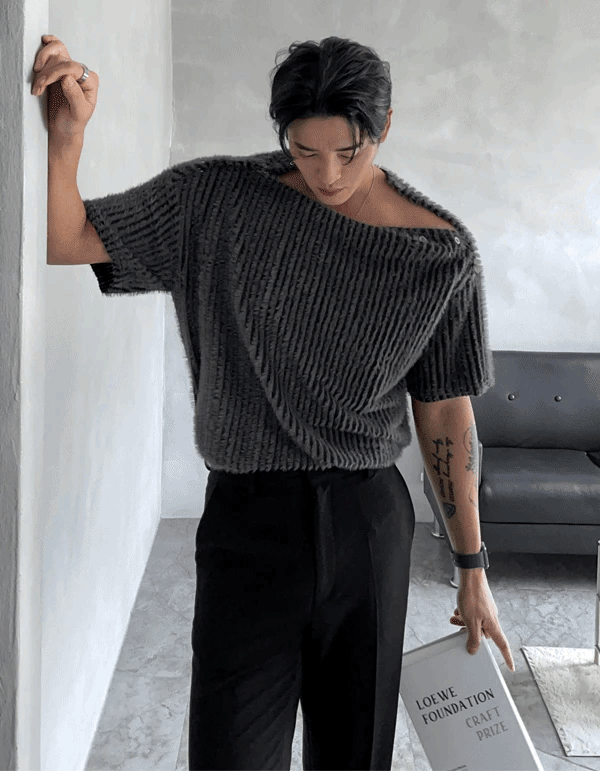 泡泡條紋短袖按扣T恤