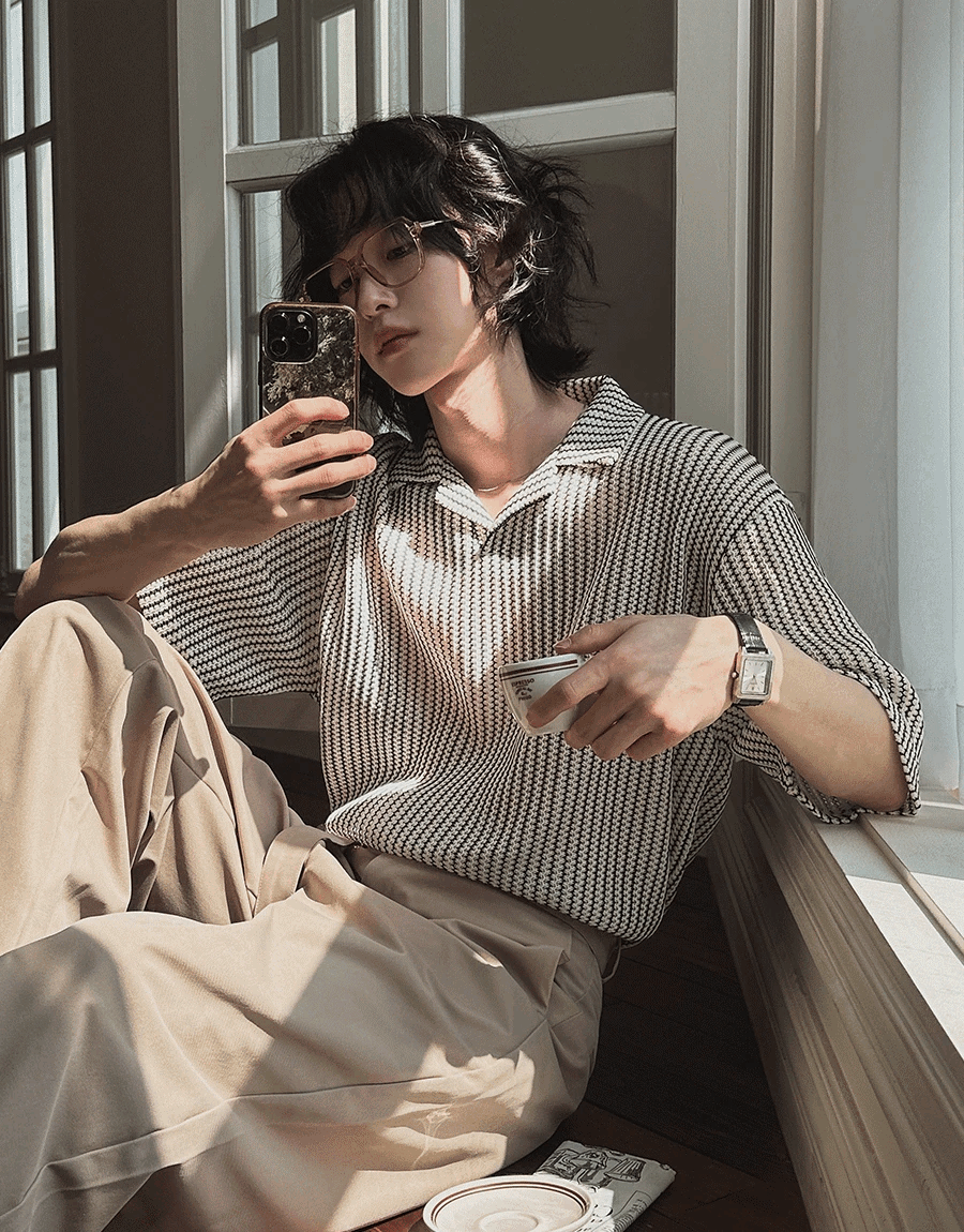 卡托條紋鉤針針織衫