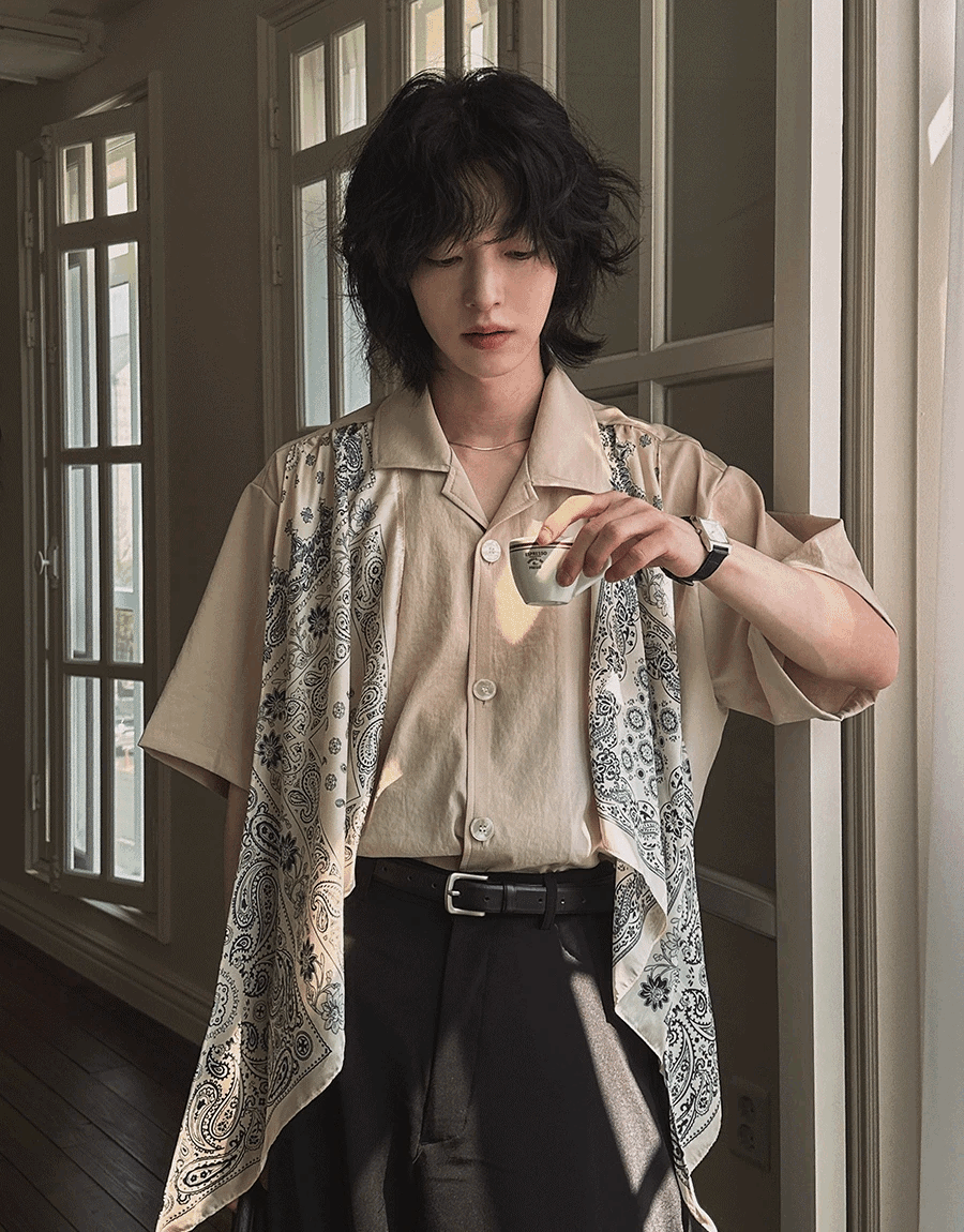 佩斯利圍巾短袖襯衫