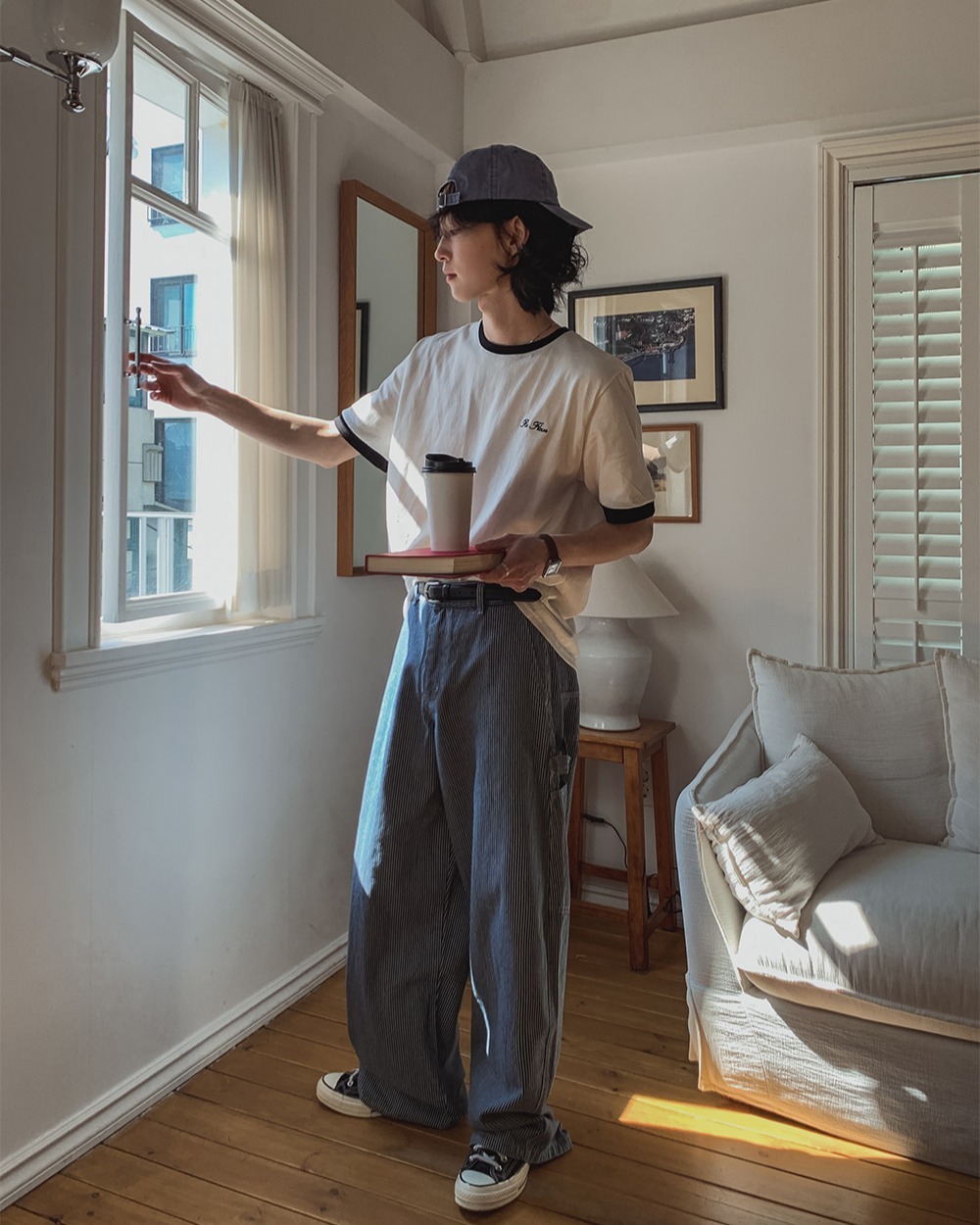 條紋工裝牛仔褲