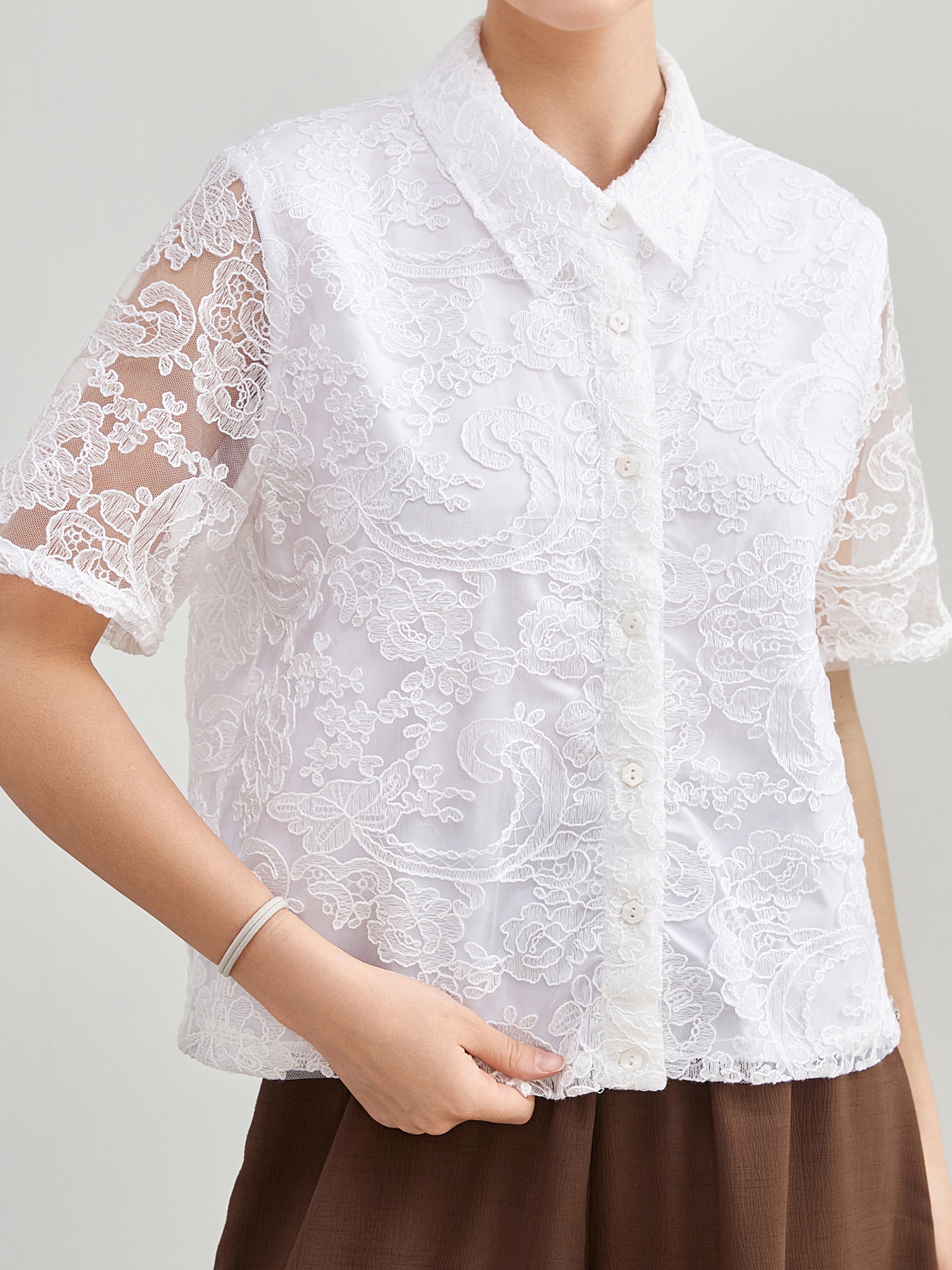 mi-tu 蕾絲短袖恤衫