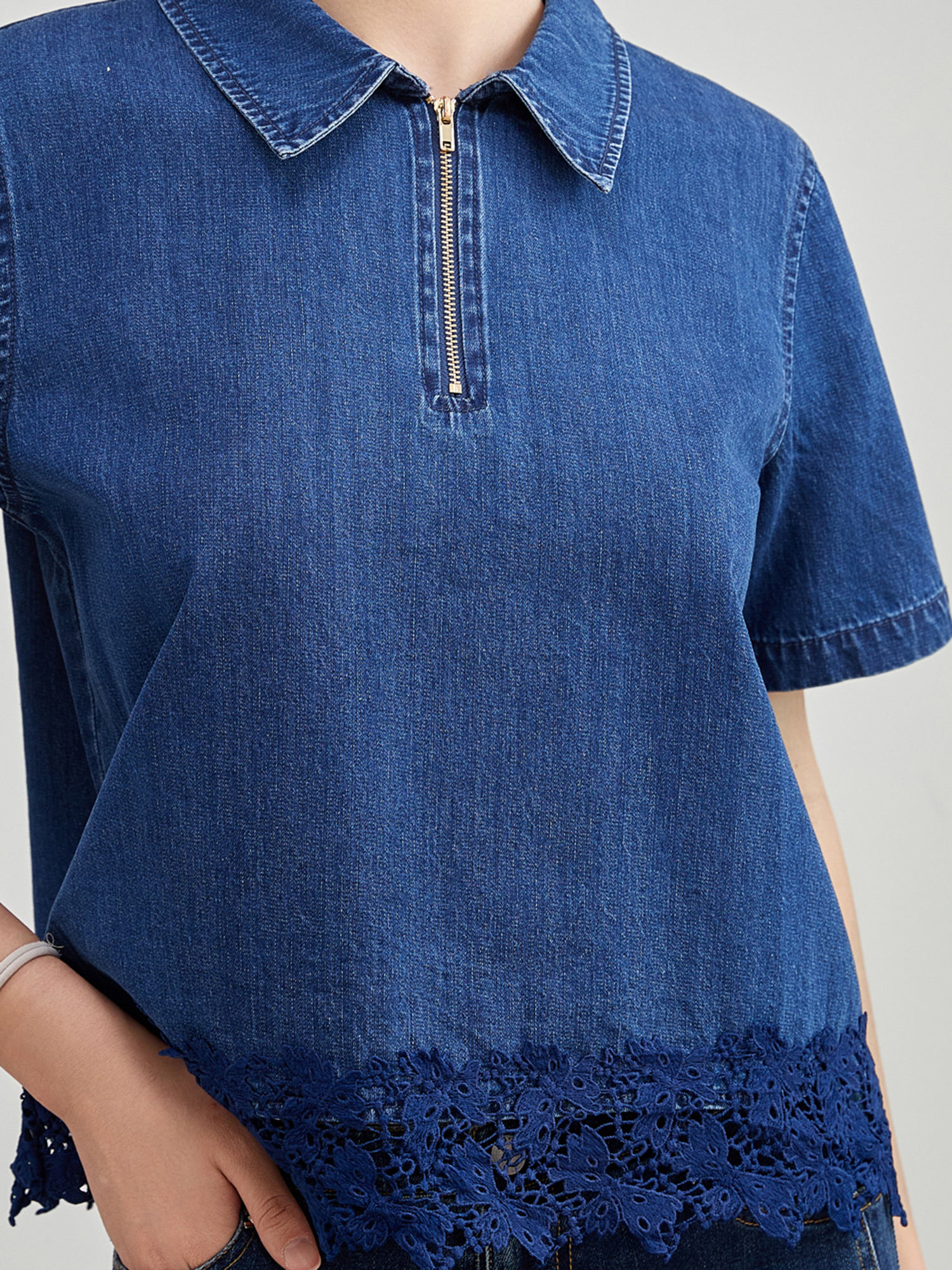 mi-tu 拼接蕾絲牛仔恤衫