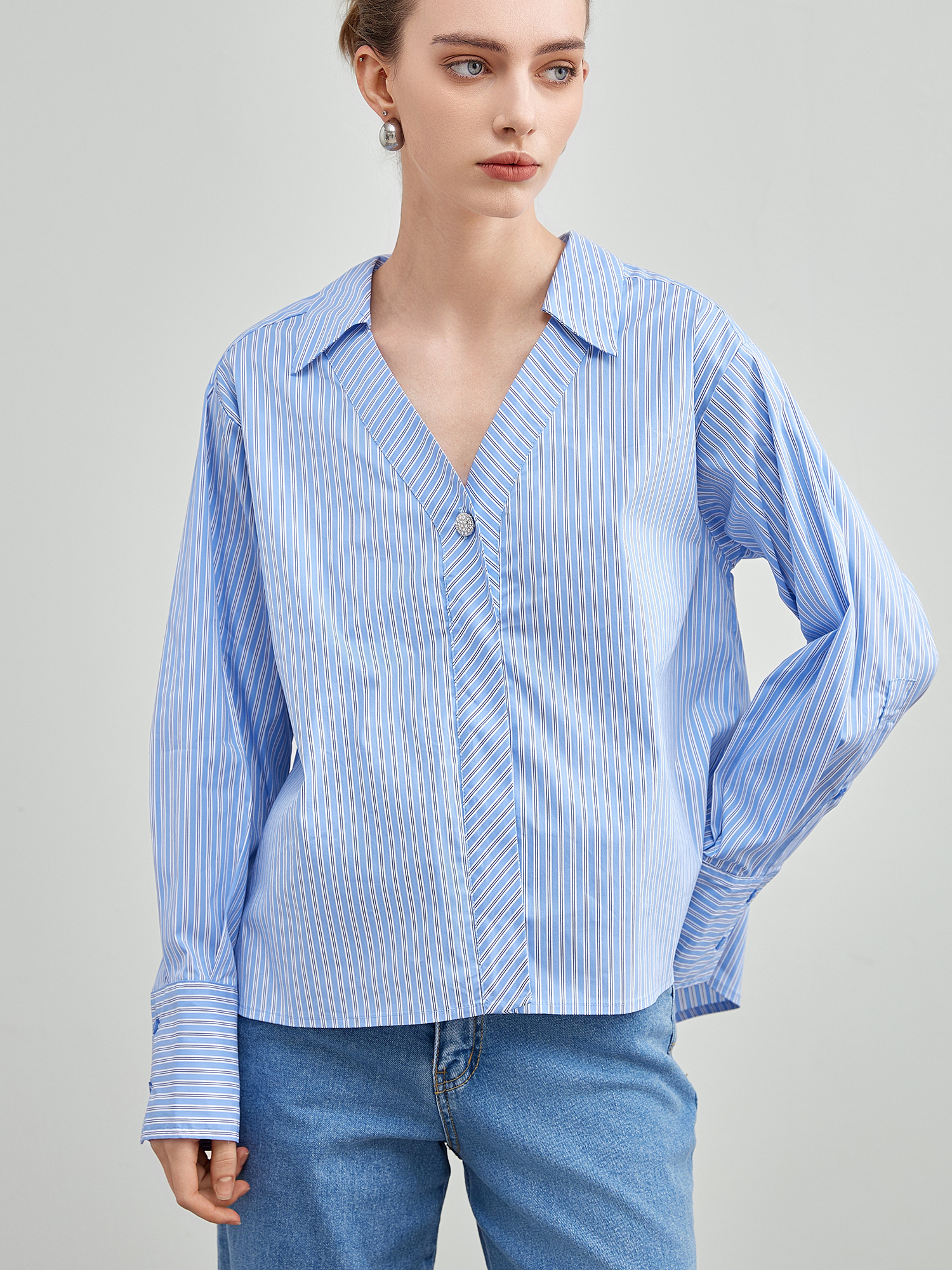 mi-tu 條紋V領恤衫