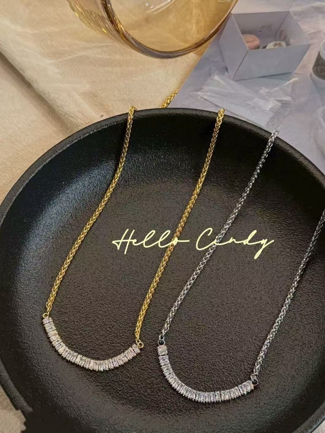 N04053 現貨-正韓長方排鑽項鍊