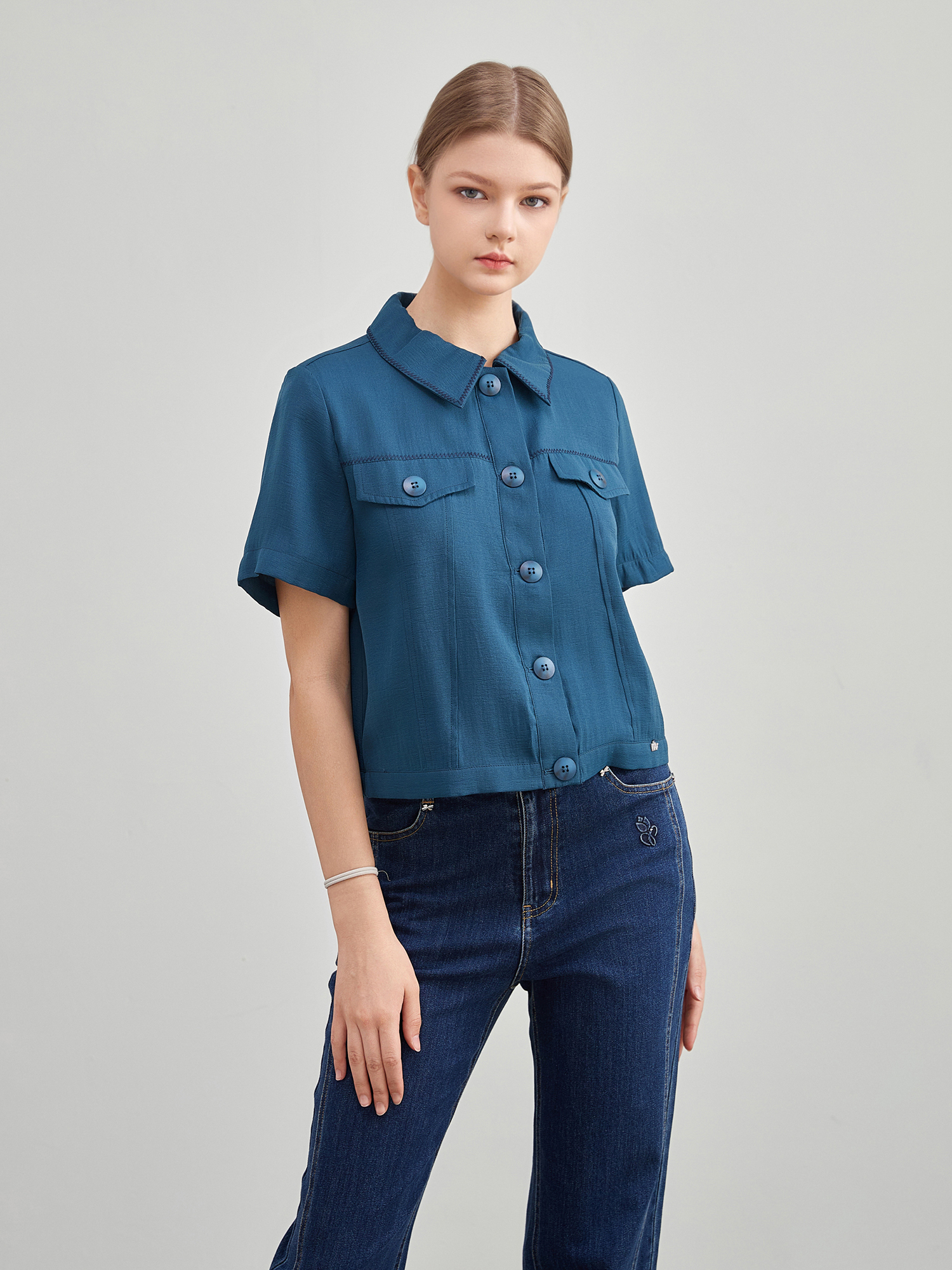 mi-tu 單排釦短袖恤衫