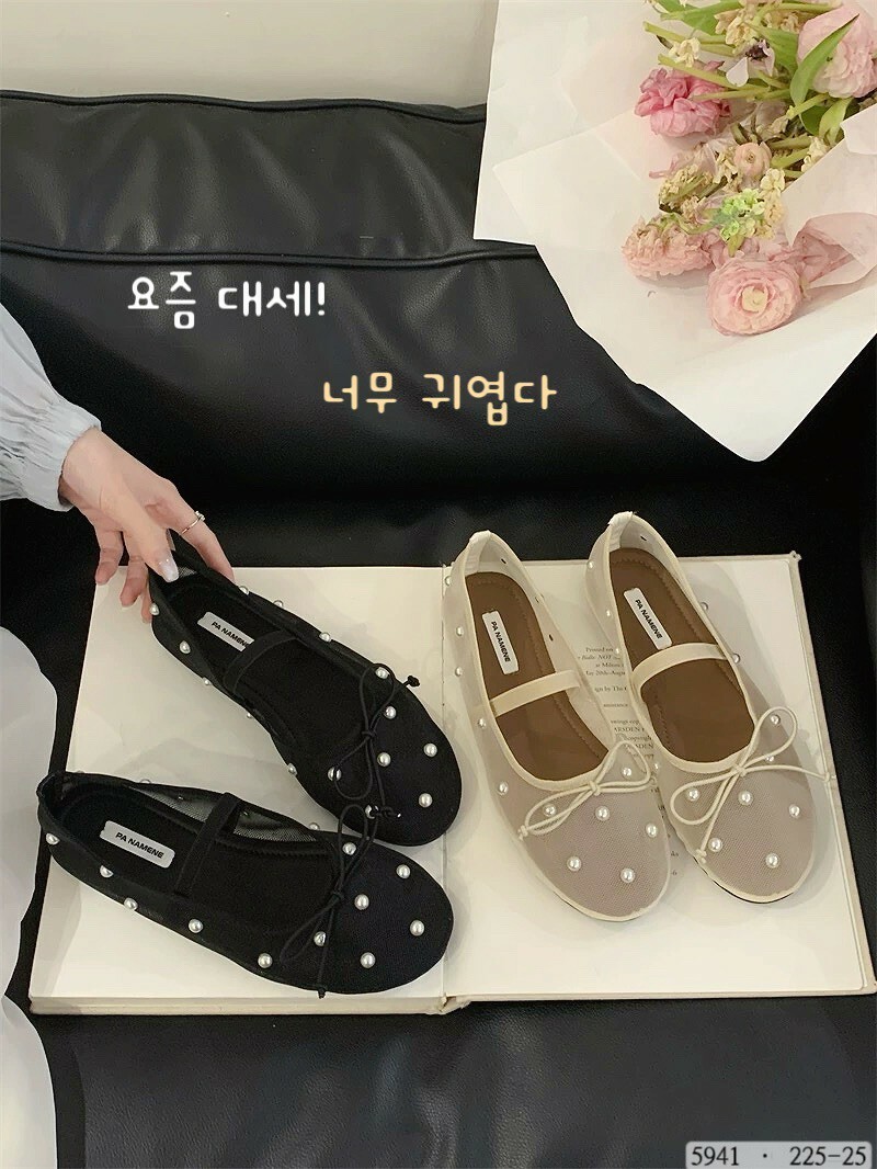 5941韓國網紗珍珠點點娃娃鞋