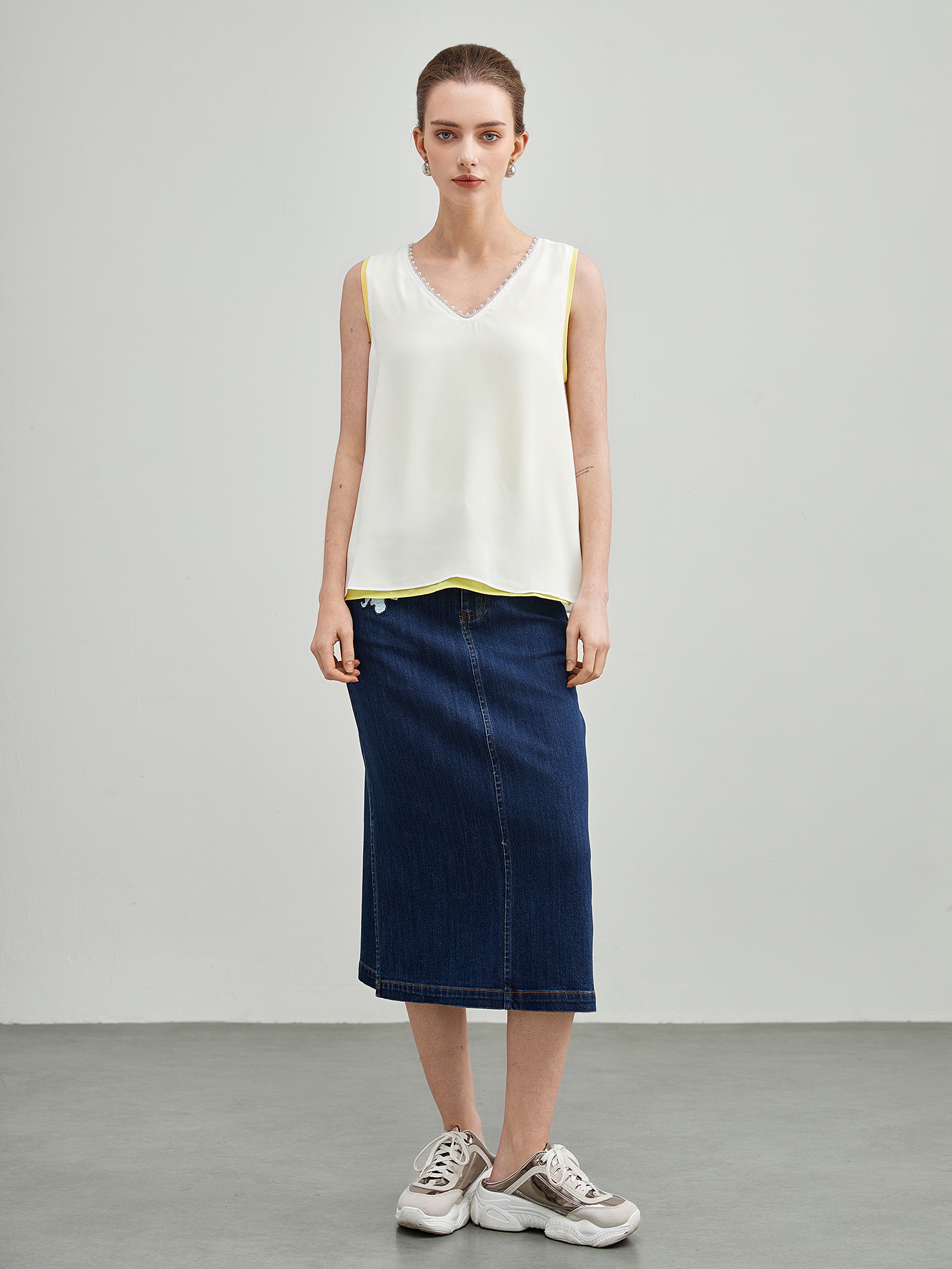 mi-tu 印花水洗牛仔半身裙