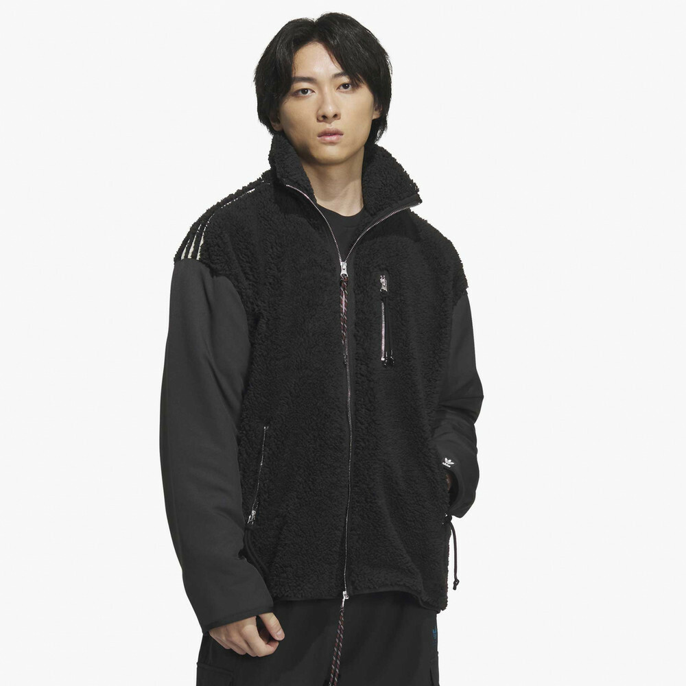 【 adidas x SFTM FLEECE BLK 聯名款羊毛外套 - 黑 】