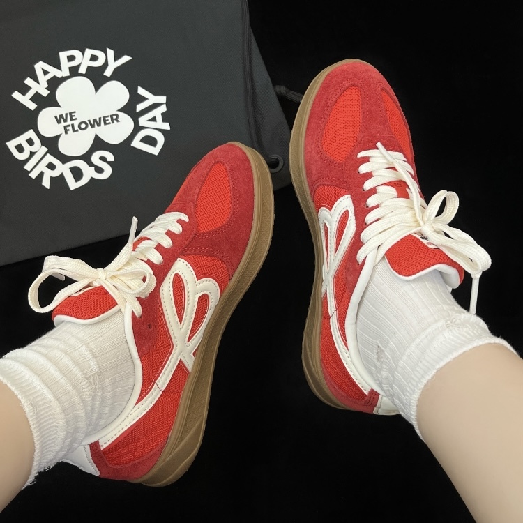 HBD x WE FLOWER 聯名小花鞋 復古學院風  紅白 德訓鞋 WFDAWN101-2