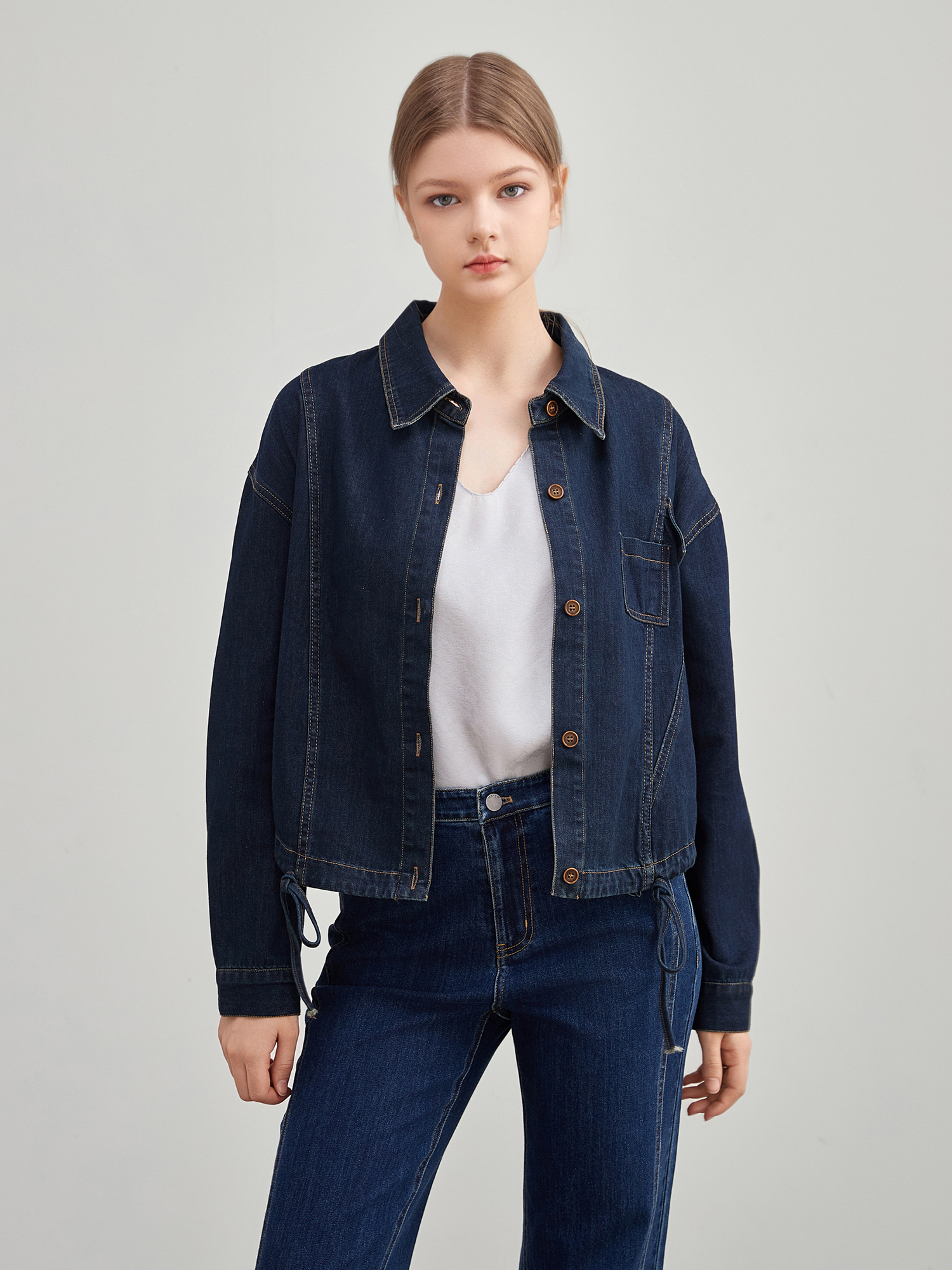 mi-tu 抽繩牛仔外套