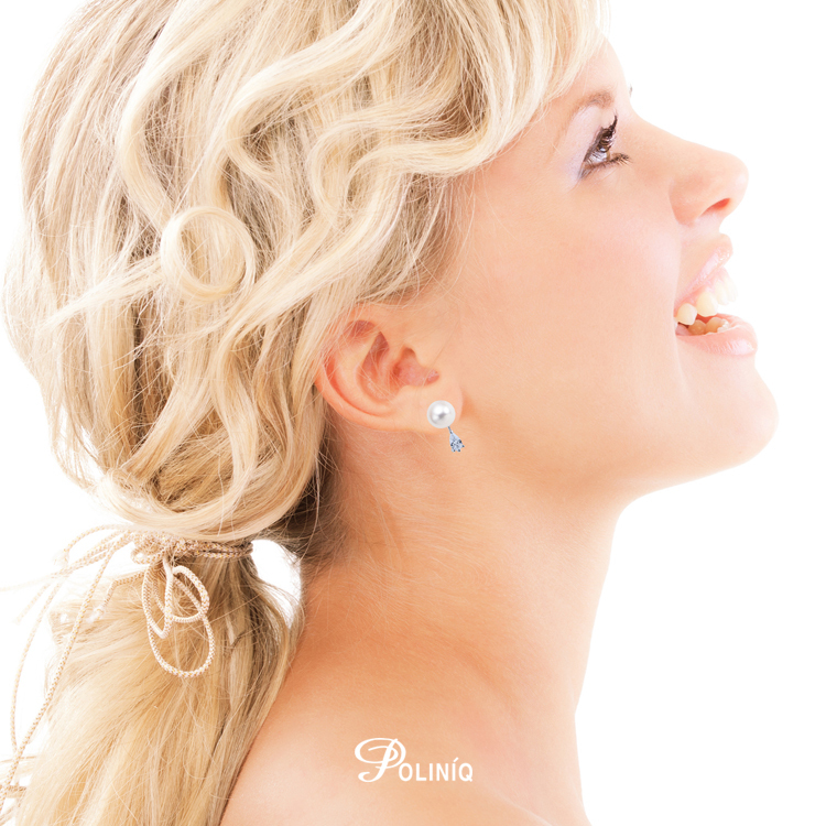 天然珍珠 925純銀「水滴」晶鑽耳環-SPE0026