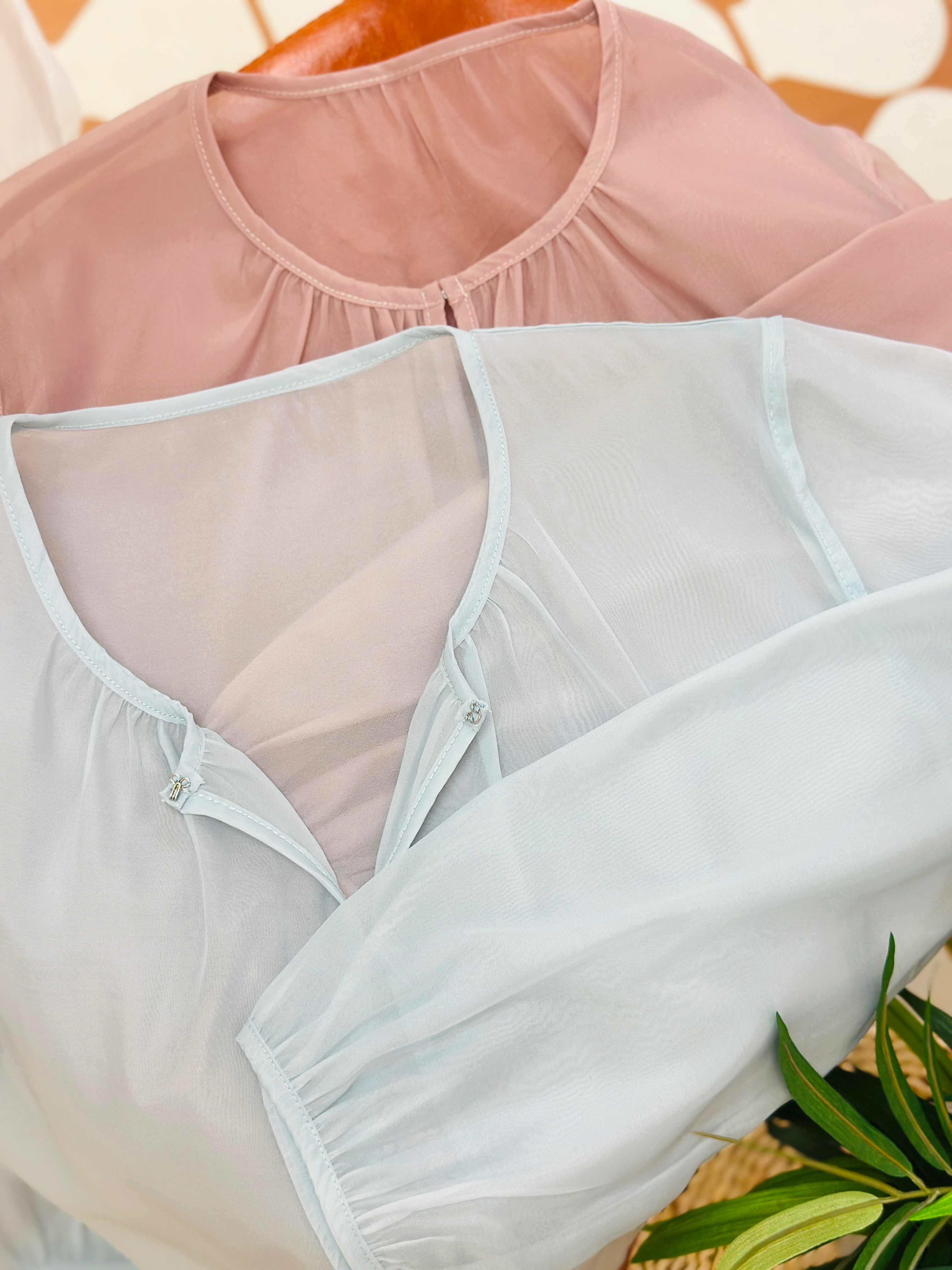 三色 / 透紗碎褶泡泡袖外套 / Sheer Gathered Puff Sleeve Jacket