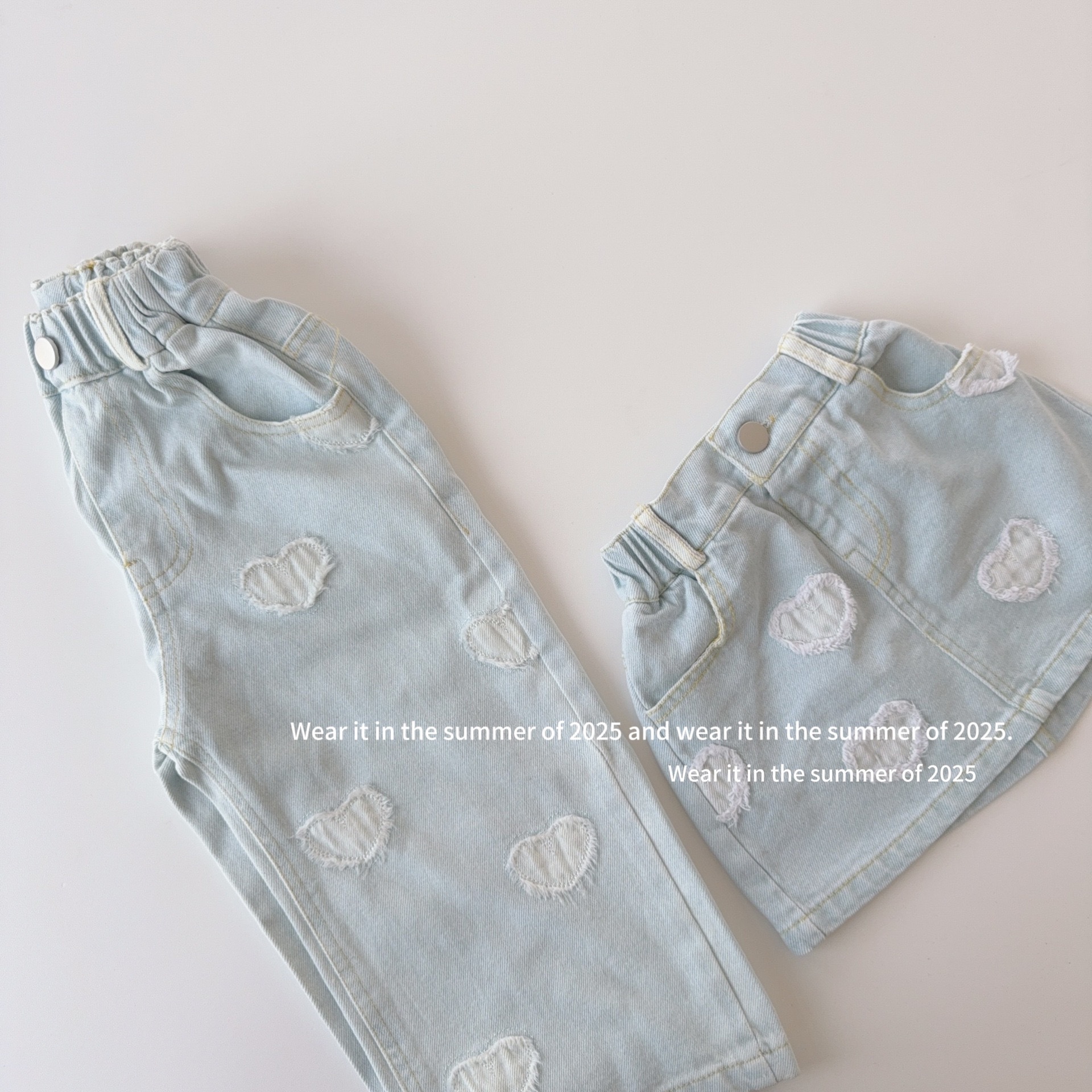 刷白愛心毛邊長褲/短裙