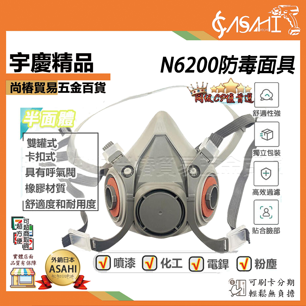 附發票｜N6200防毒面具｜CN款 半面罩式 阻隔病毒 非拋棄式 平面口罩 噴漆防毒面具 雙罐 通用3M