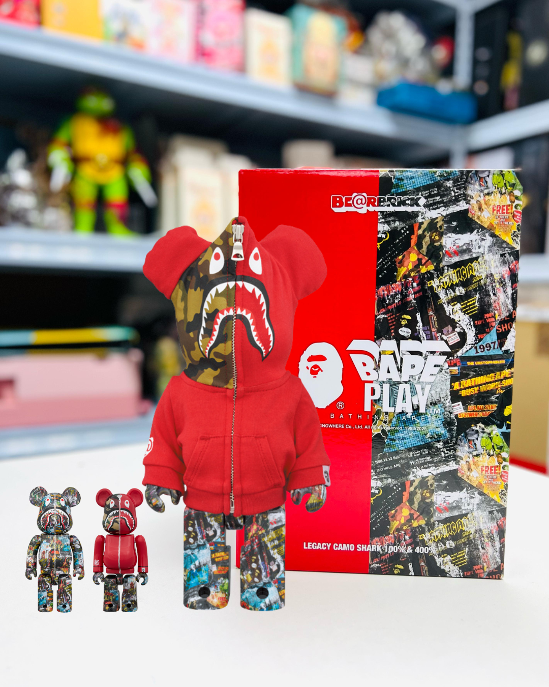 BE@RBRICK LEGACY CAMO SHARK 100％ & 400％ Bearbrick Bape Legacy Camo Shark 3 PC Set 100% & 400% Set