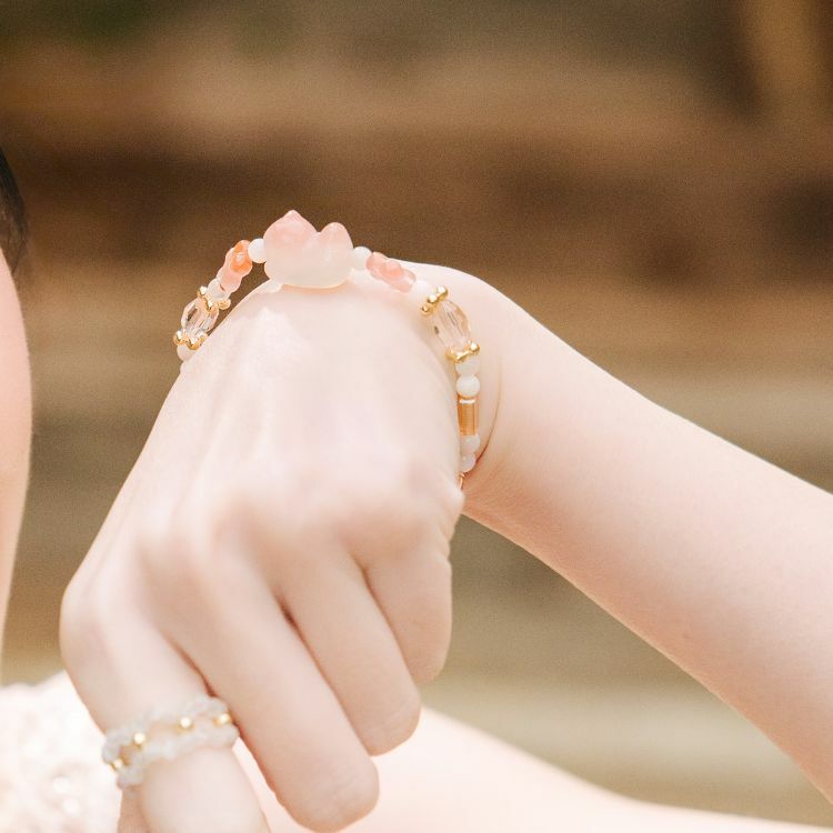 桃花喵進來 南紅瑪瑙 天然貝珠 小貓手鏈 水晶天然石 獨家手工設計款