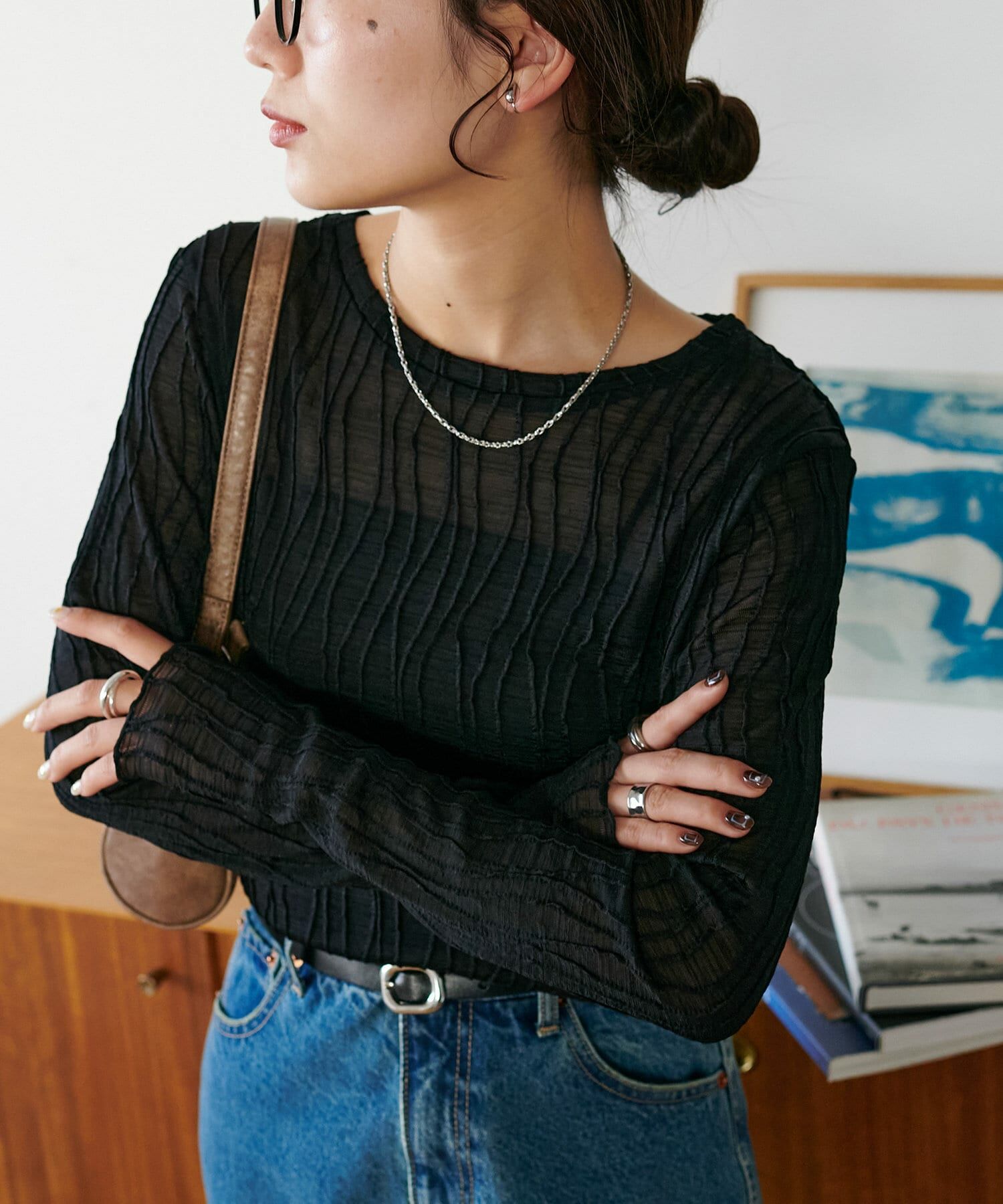 DISCOAT(ディスコート)  シアー立体ジャガードプルオーバー黑（DCZ1051206A0003）