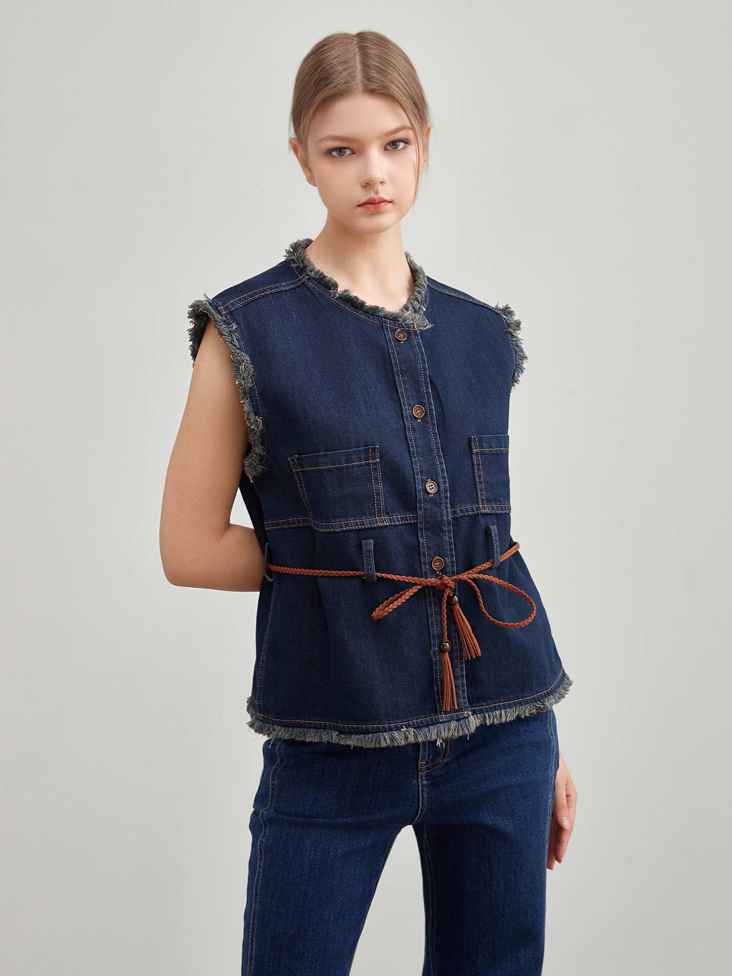 mi-tu無袖抽繩背心牛仔