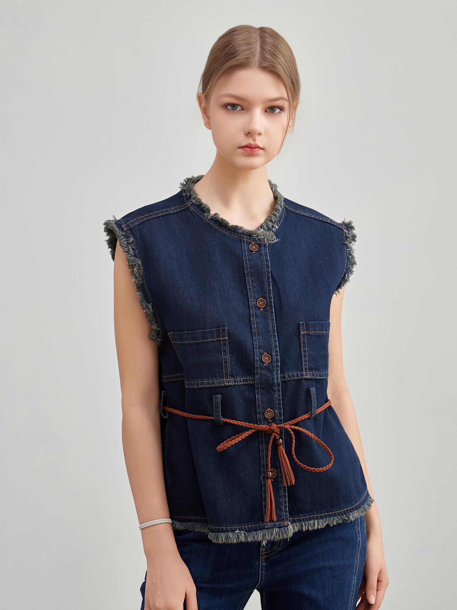 mi-tu無袖抽繩背心牛仔