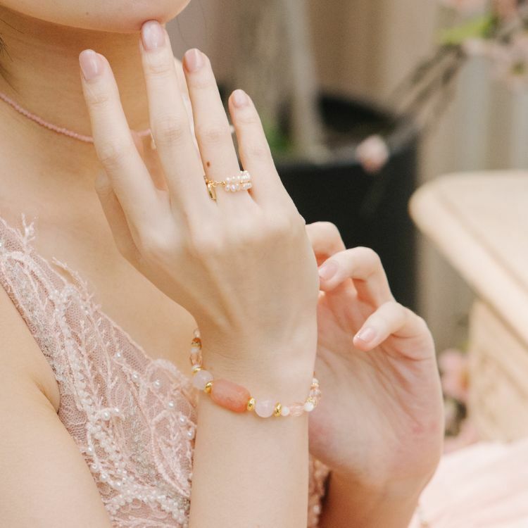 桃花牌對來 南紅瑪瑙 粉水晶 金太陽石 手鏈 水晶天然石 獨家手工設計款