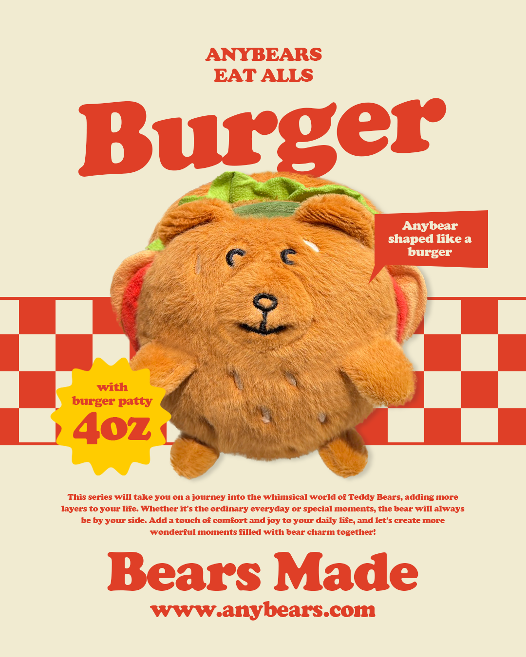 ANYBEARS® Burger BEAR 絨毛漢堡玩偶