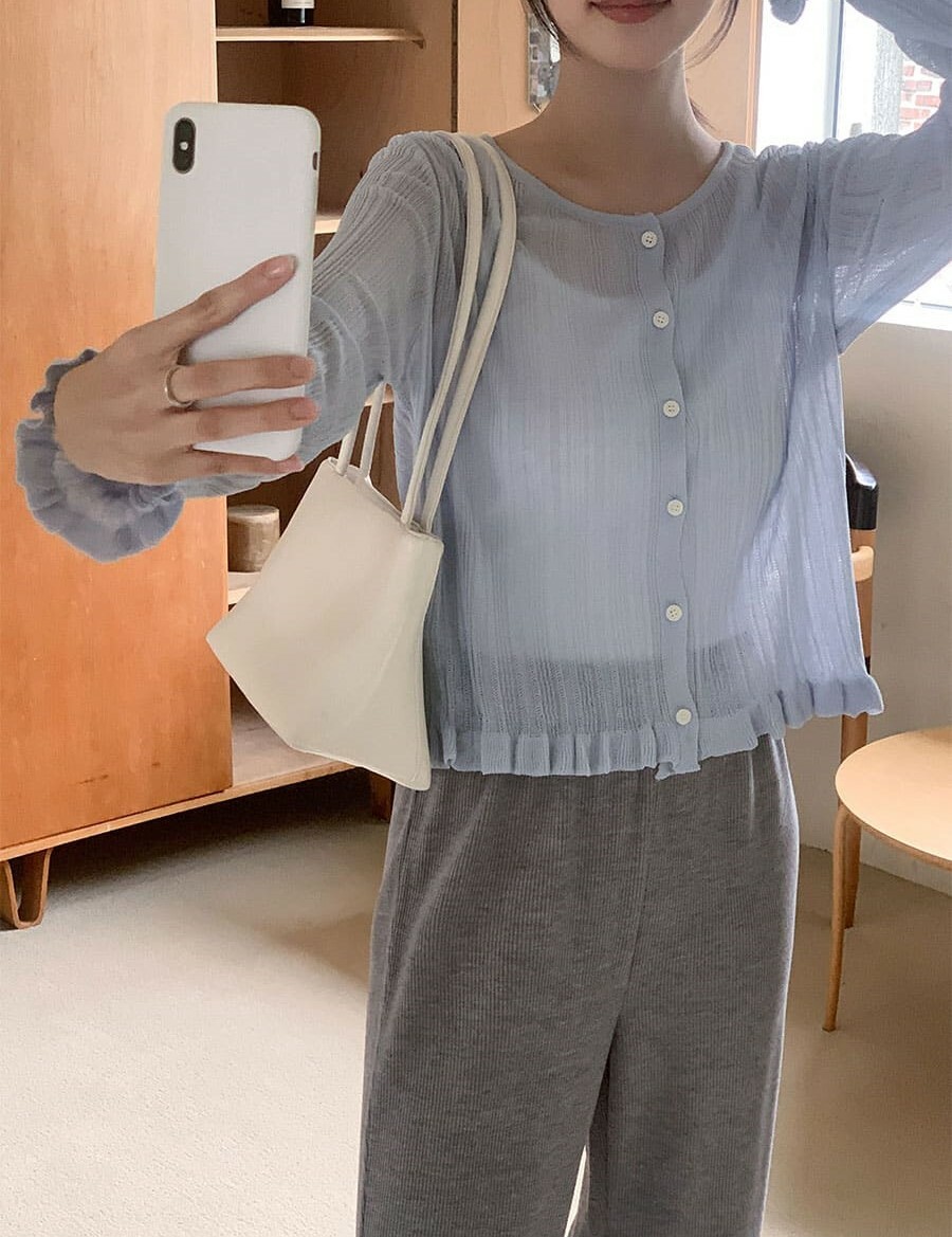 韓國Cherrykoko授權 極致甜美荷葉下擺流線感開襟衫