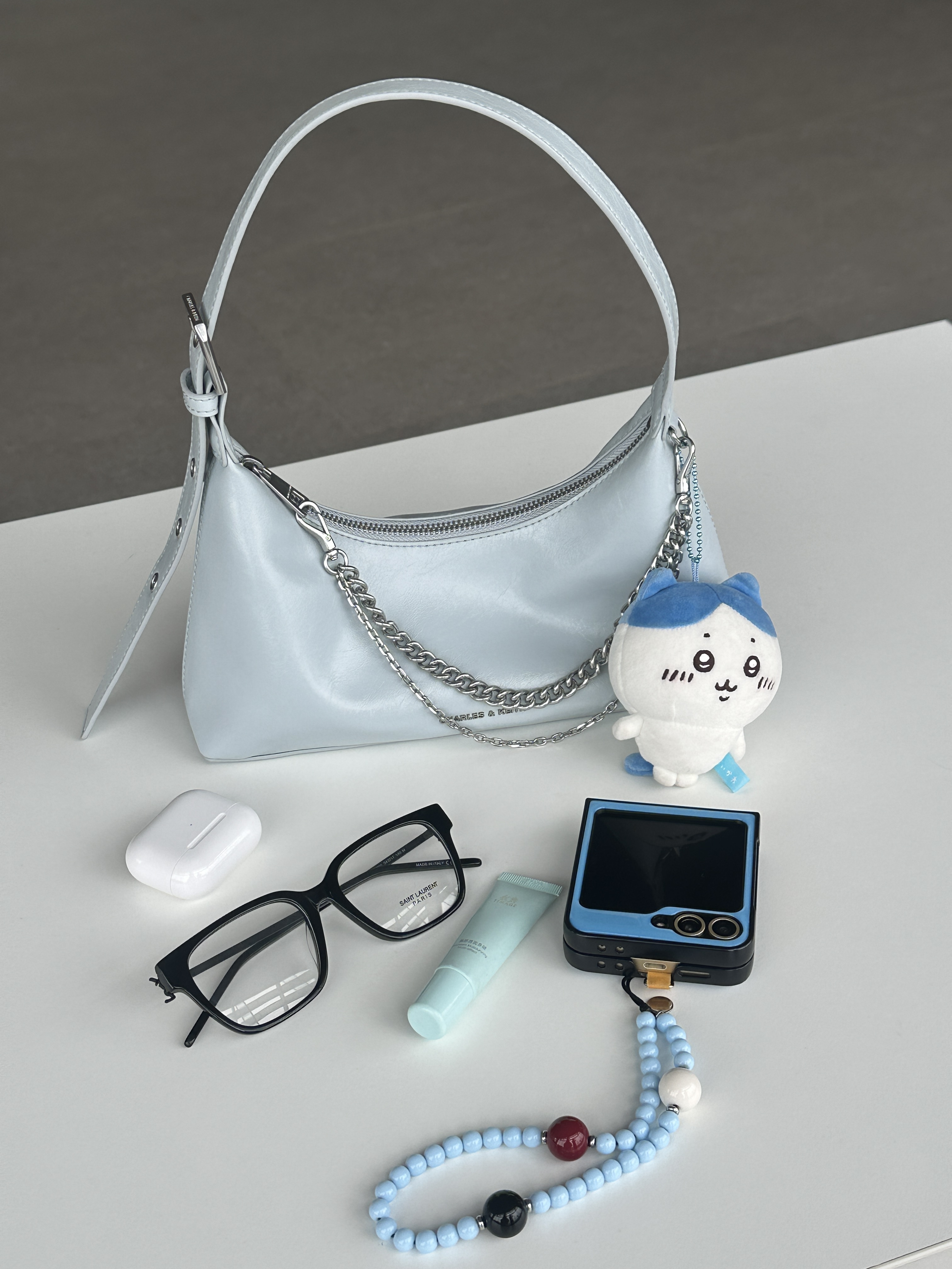 Charles & Keith Atwood 雙鍊流浪包 小CK 柔軟 皺摺 鏈條腋下包 單肩包 側背包 手提包 / 預購