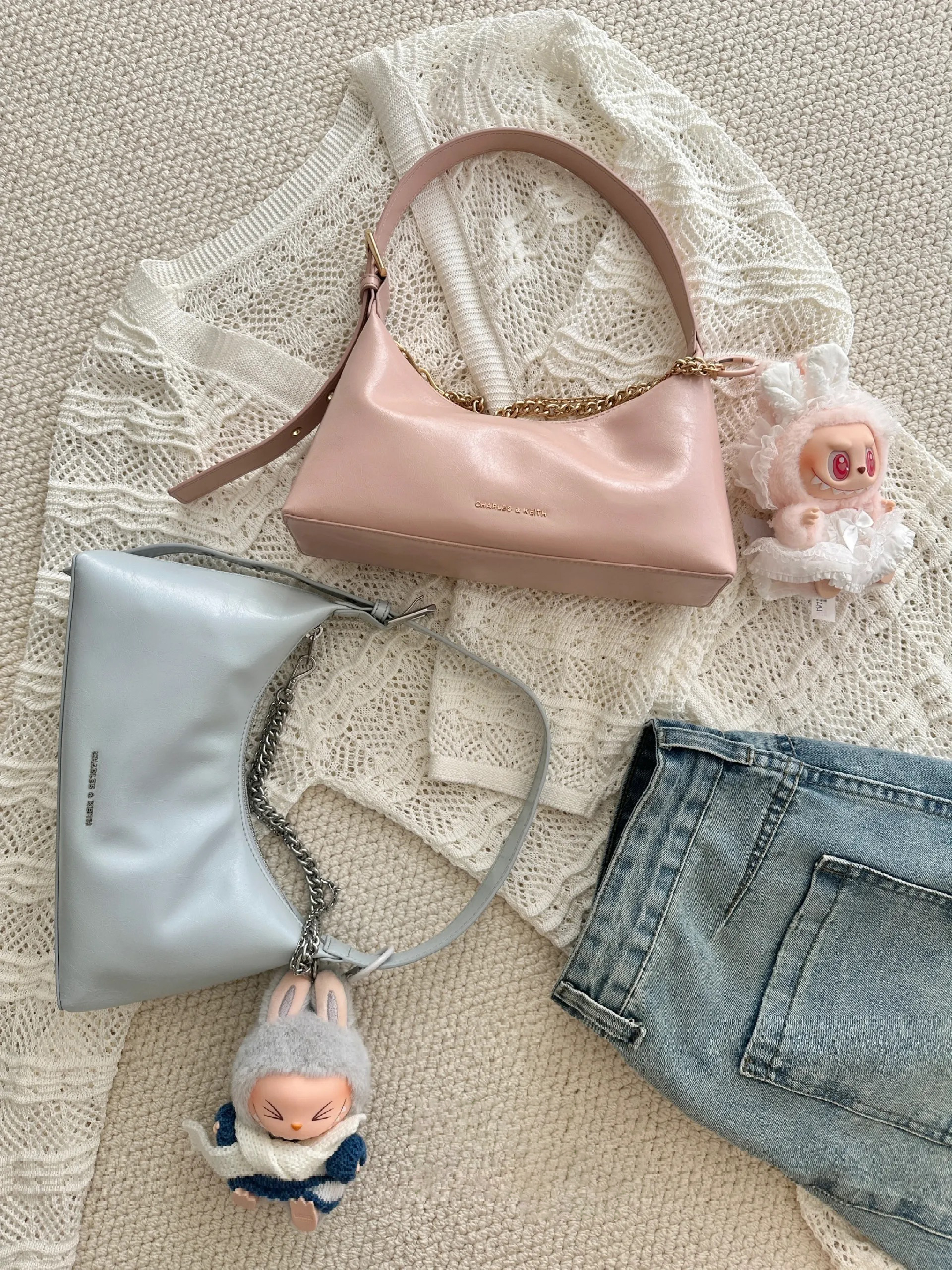 Charles & Keith Atwood 雙鍊流浪包 小CK 柔軟 皺摺 鏈條腋下包 單肩包 側背包 手提包 / 預購