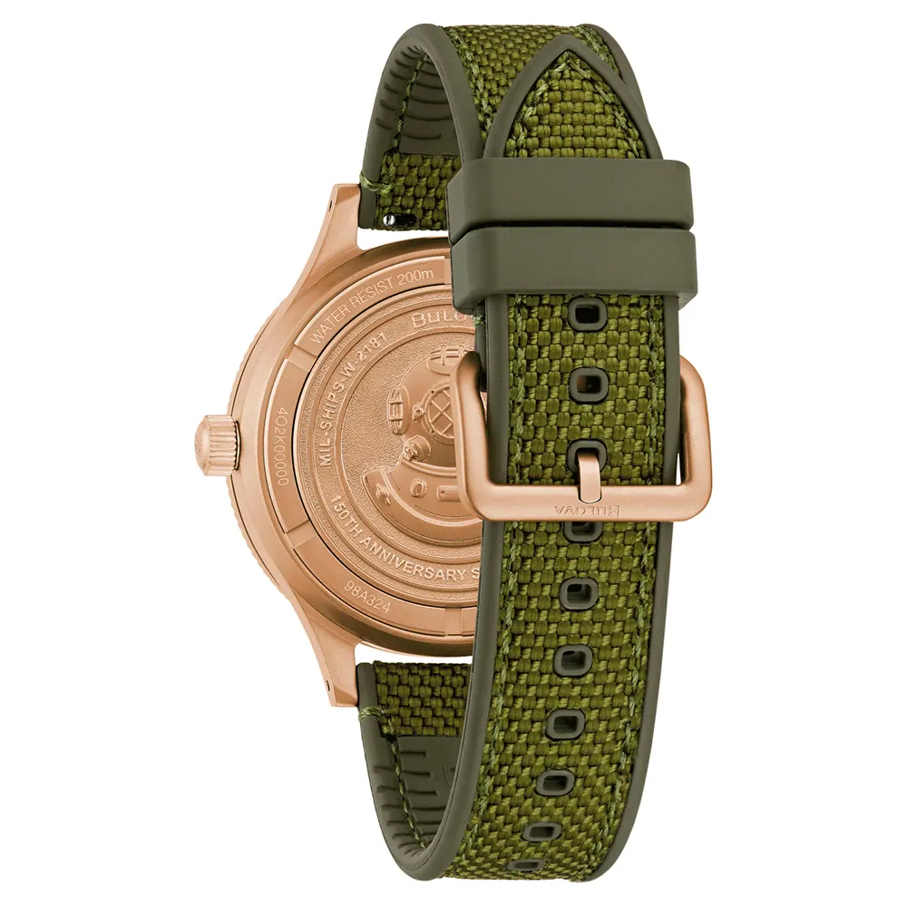 萬年鐘錶 - BULOVA 寶路華  150週年特別版   Mil-Ships美國海軍青銅錶殼自動上鍊機械潛水錶   98A324   錶徑 41MM