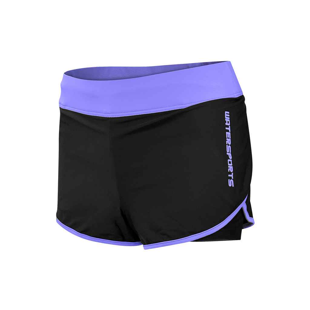 女士拼色內襯游泳沙灘短褲 - 黑/紫