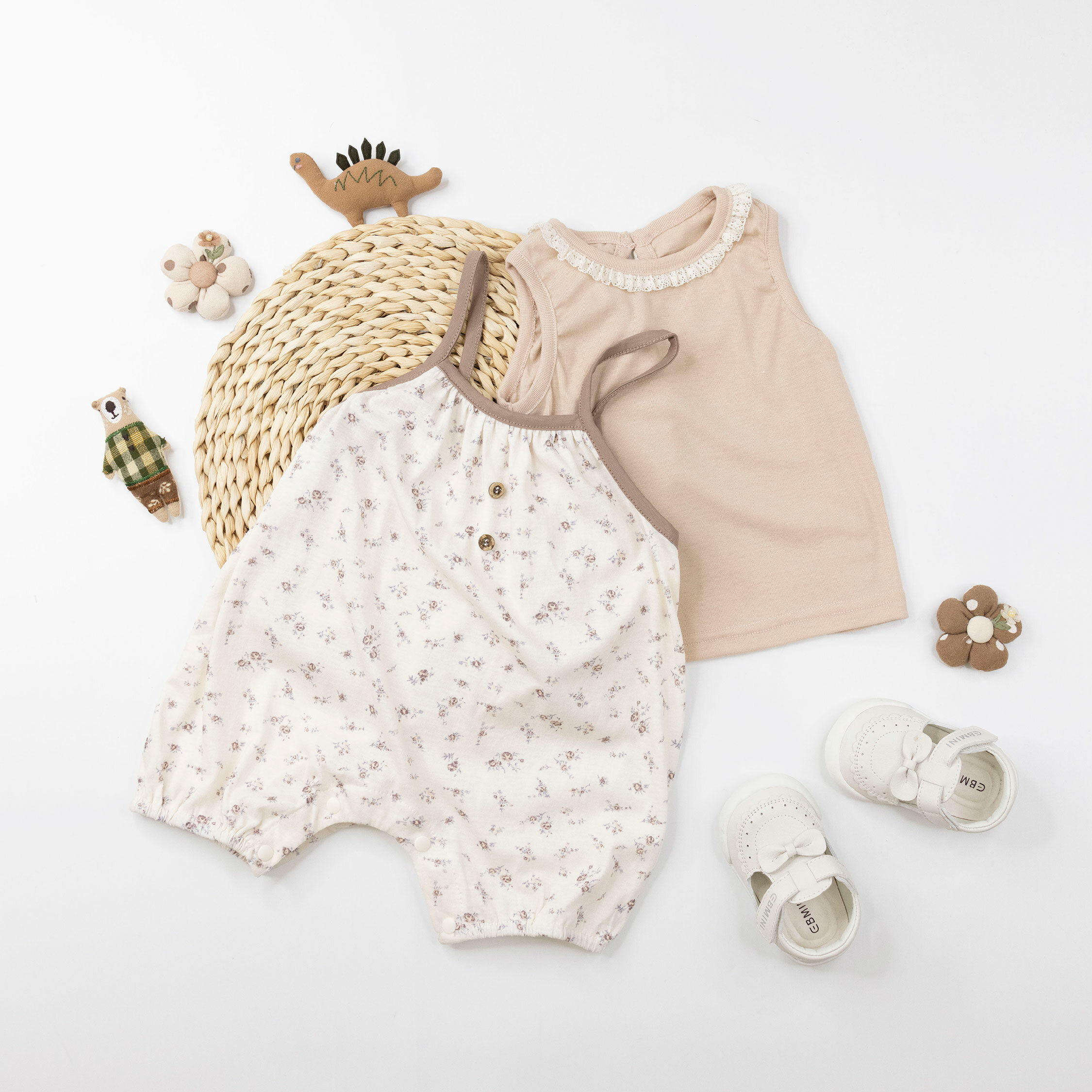 【JG0491】質感蕾絲拼接領碎花吊帶套裝