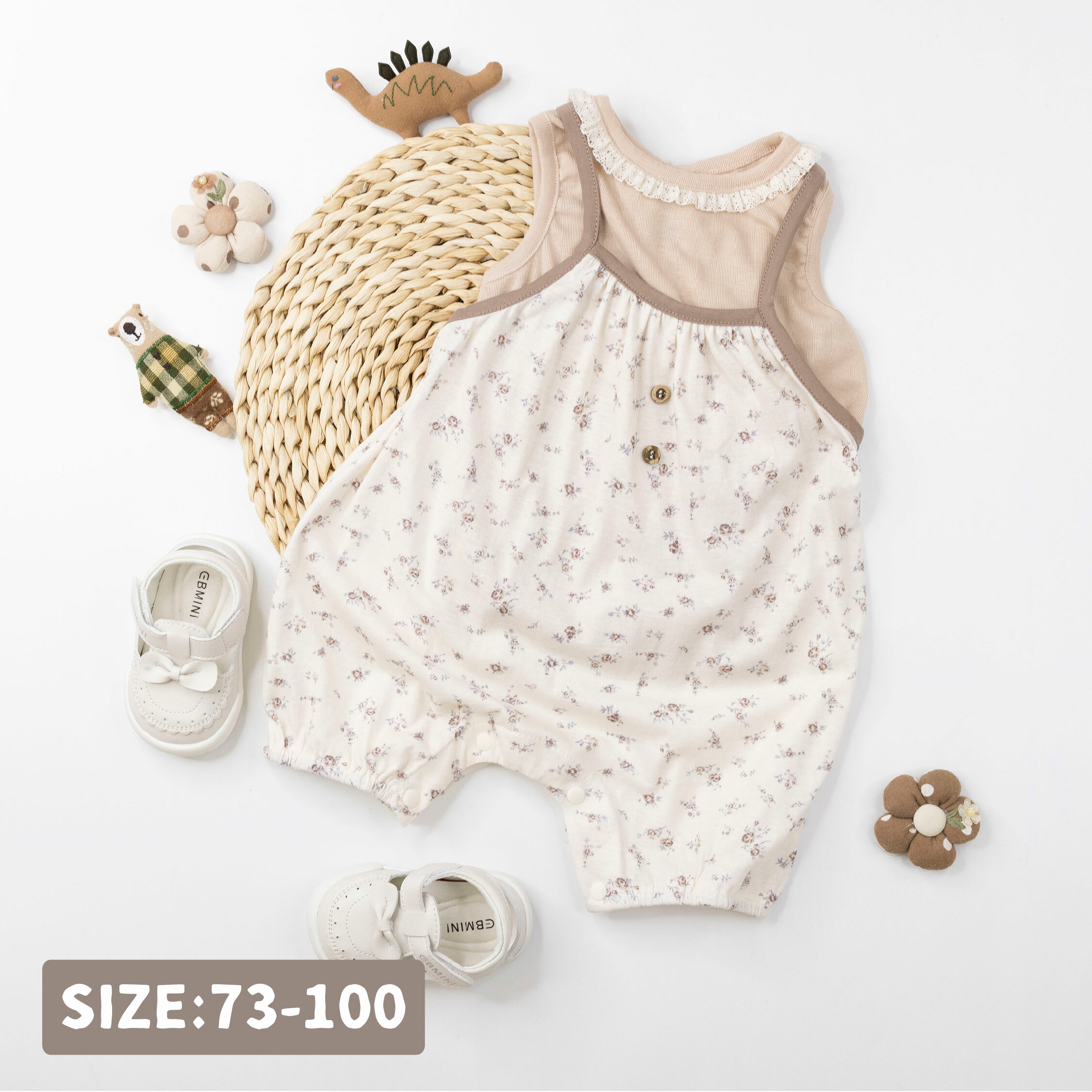 【JG0491】質感蕾絲拼接領碎花吊帶套裝