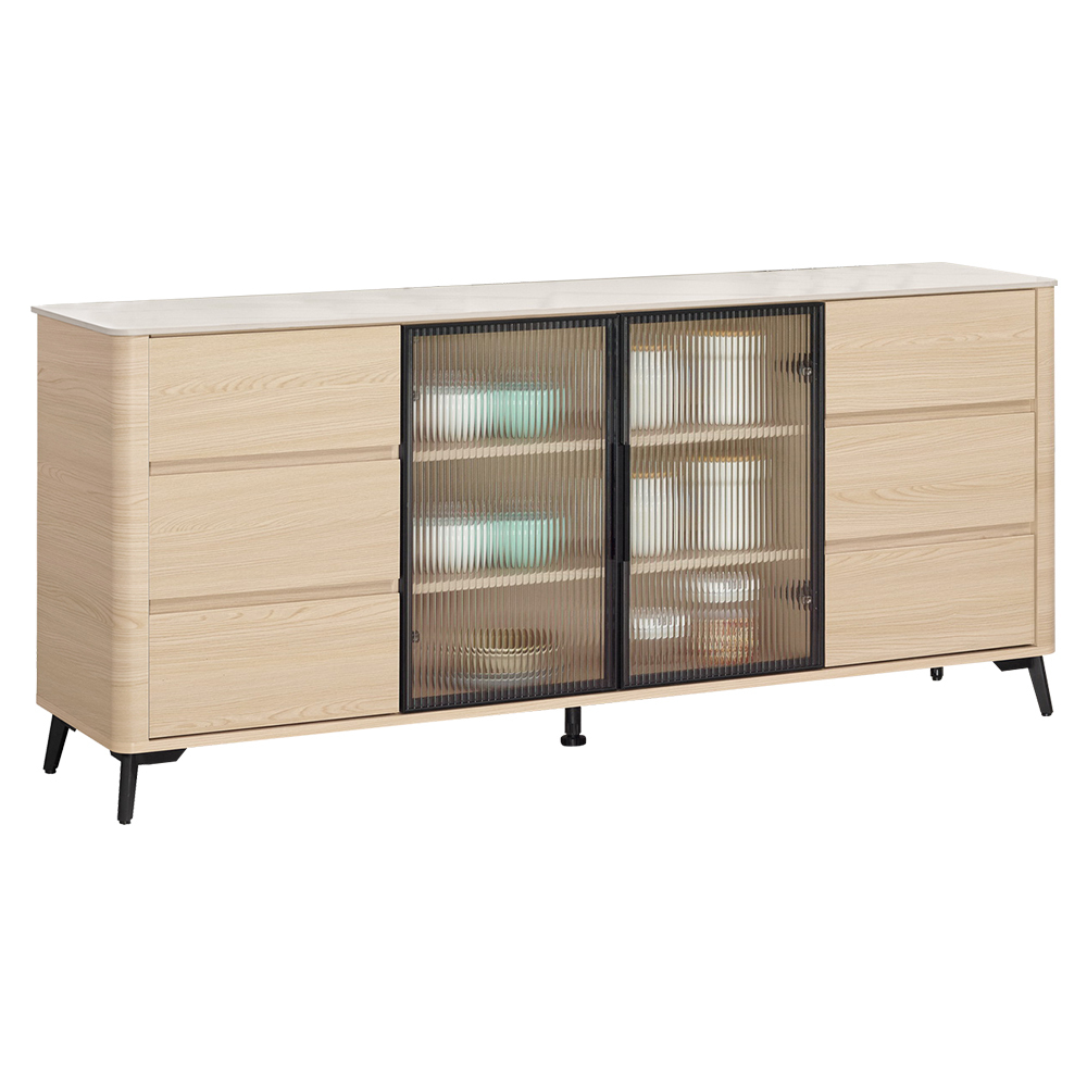 恩洛6尺長虹玻璃二門六抽岩板收納餐櫃/碗盤置物櫃/置物矮櫃/玄關櫃