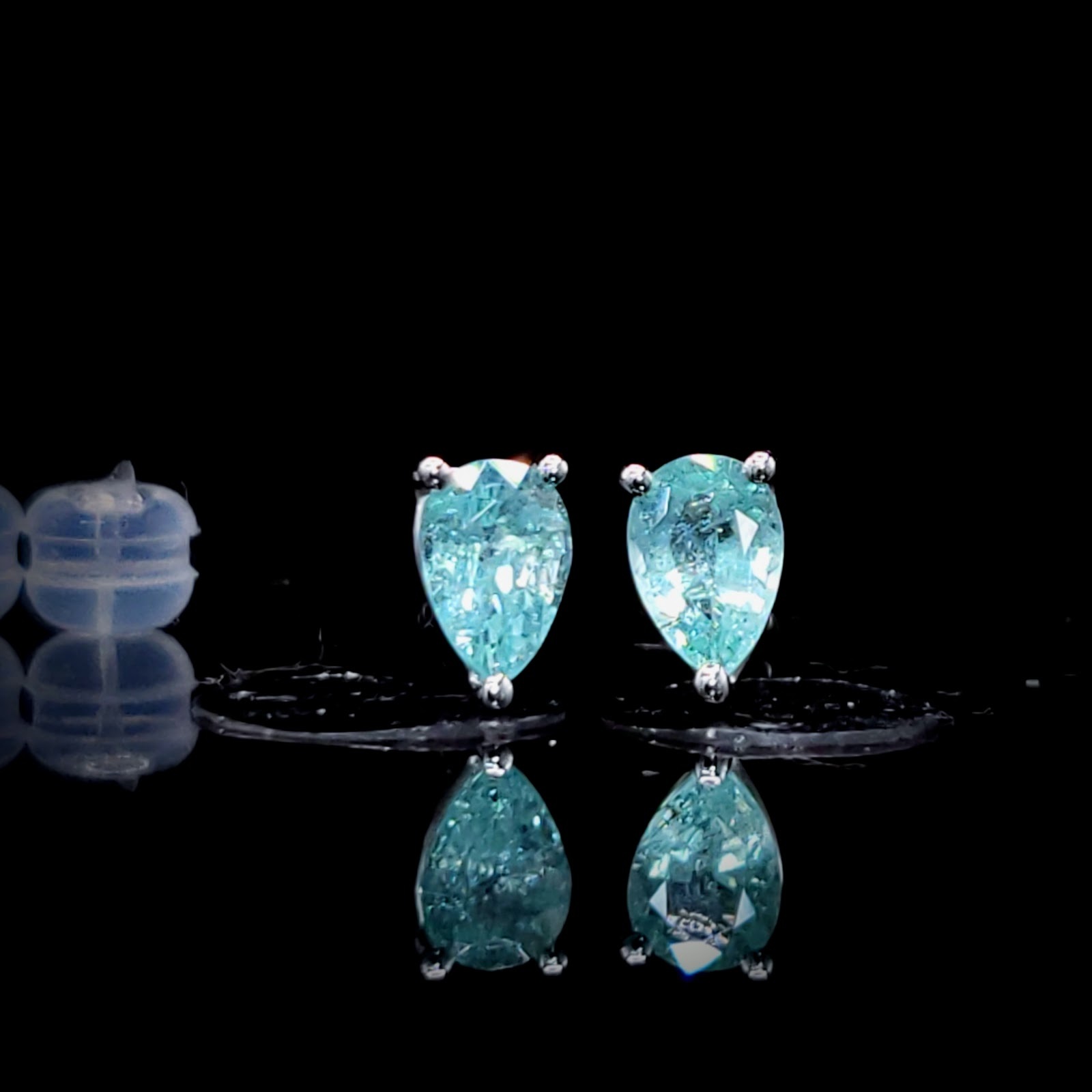 全新18K白金【主石90份帕拉伊巴】耳環