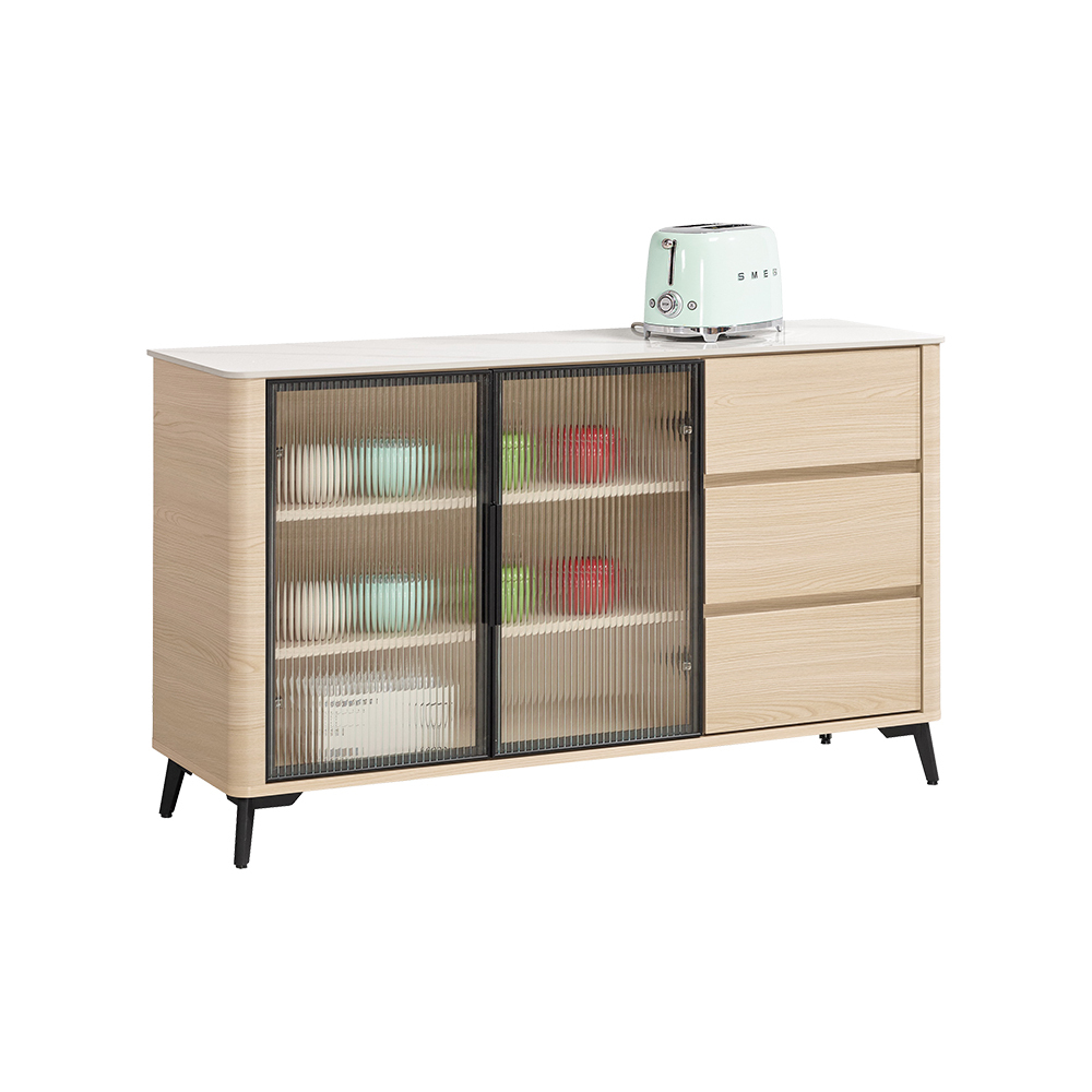 恩洛4.5尺長虹玻璃二門三抽岩板收納餐櫃/碗盤置物櫃/置物矮櫃/玄關櫃