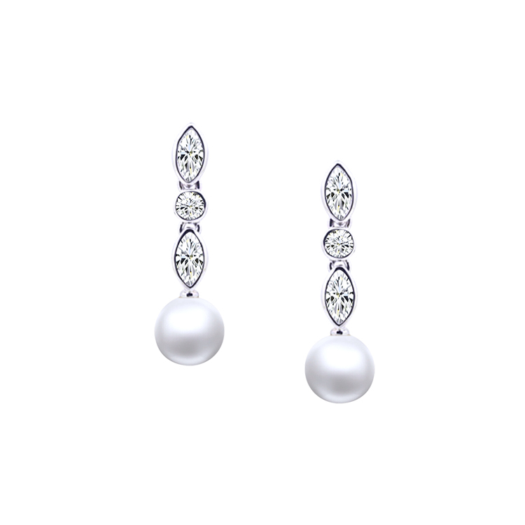 天然珍珠「魅力幾何」 925純銀晶鑽耳環-PWSNE0013