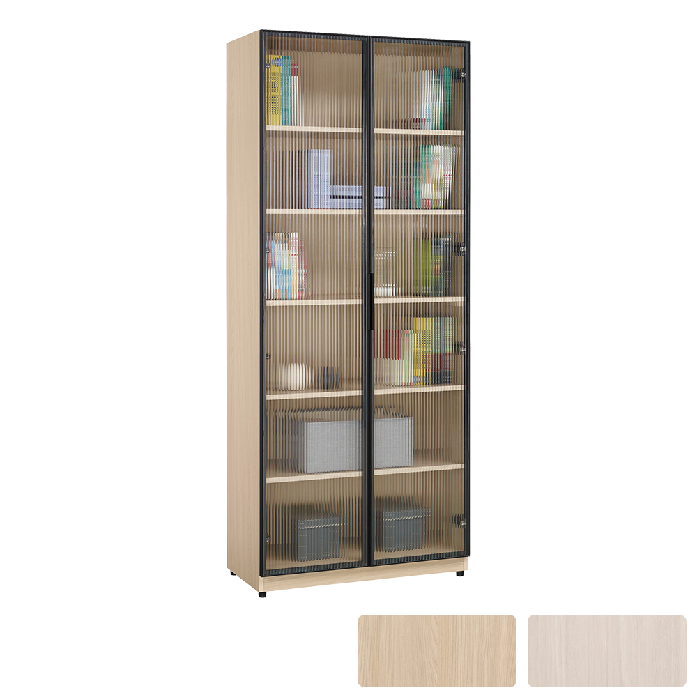 恩洛2.7尺長虹玻璃二門書櫃/多功能收納置物櫃(兩色可選)