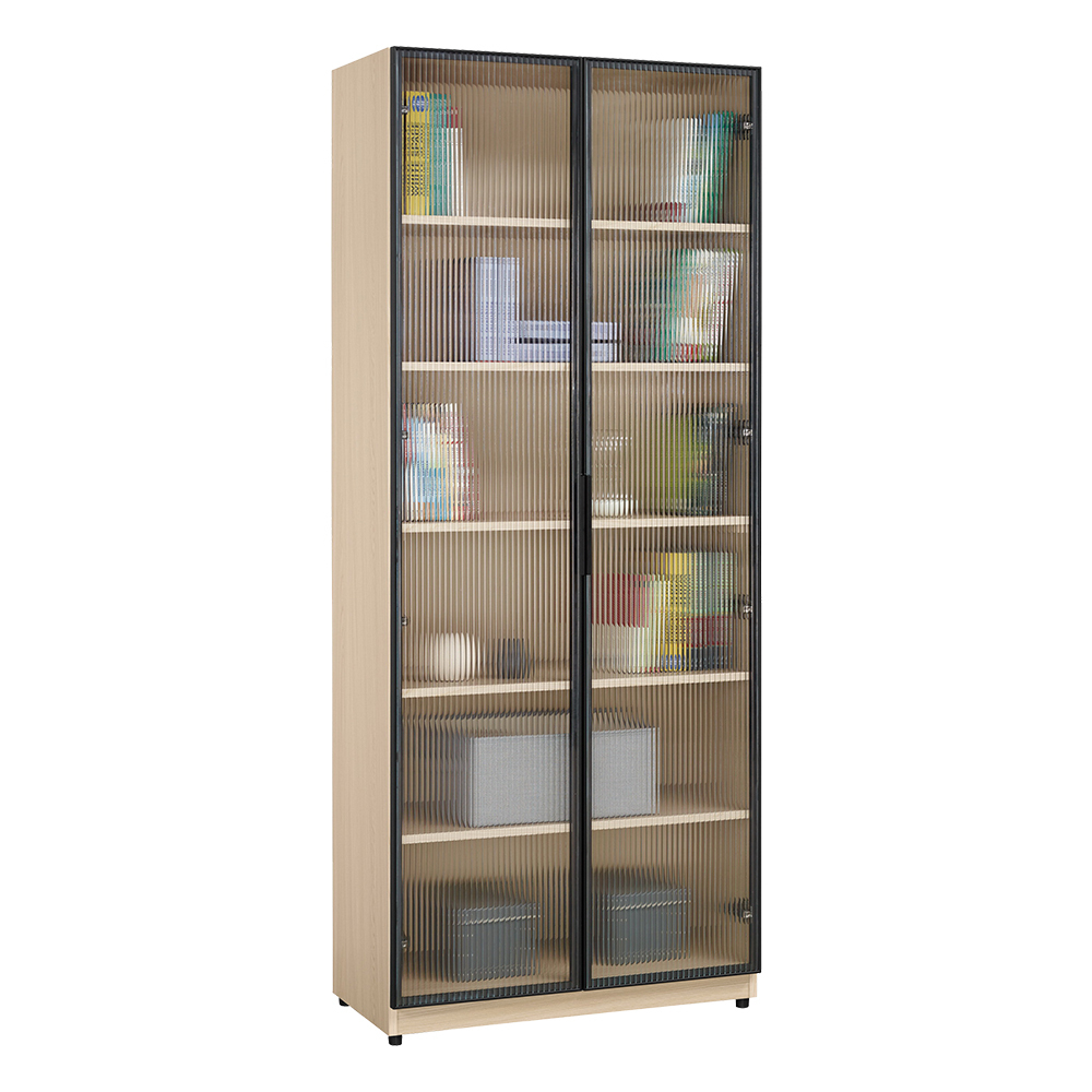 恩洛2.7尺長虹玻璃二門書櫃/多功能收納置物櫃(兩色可選)