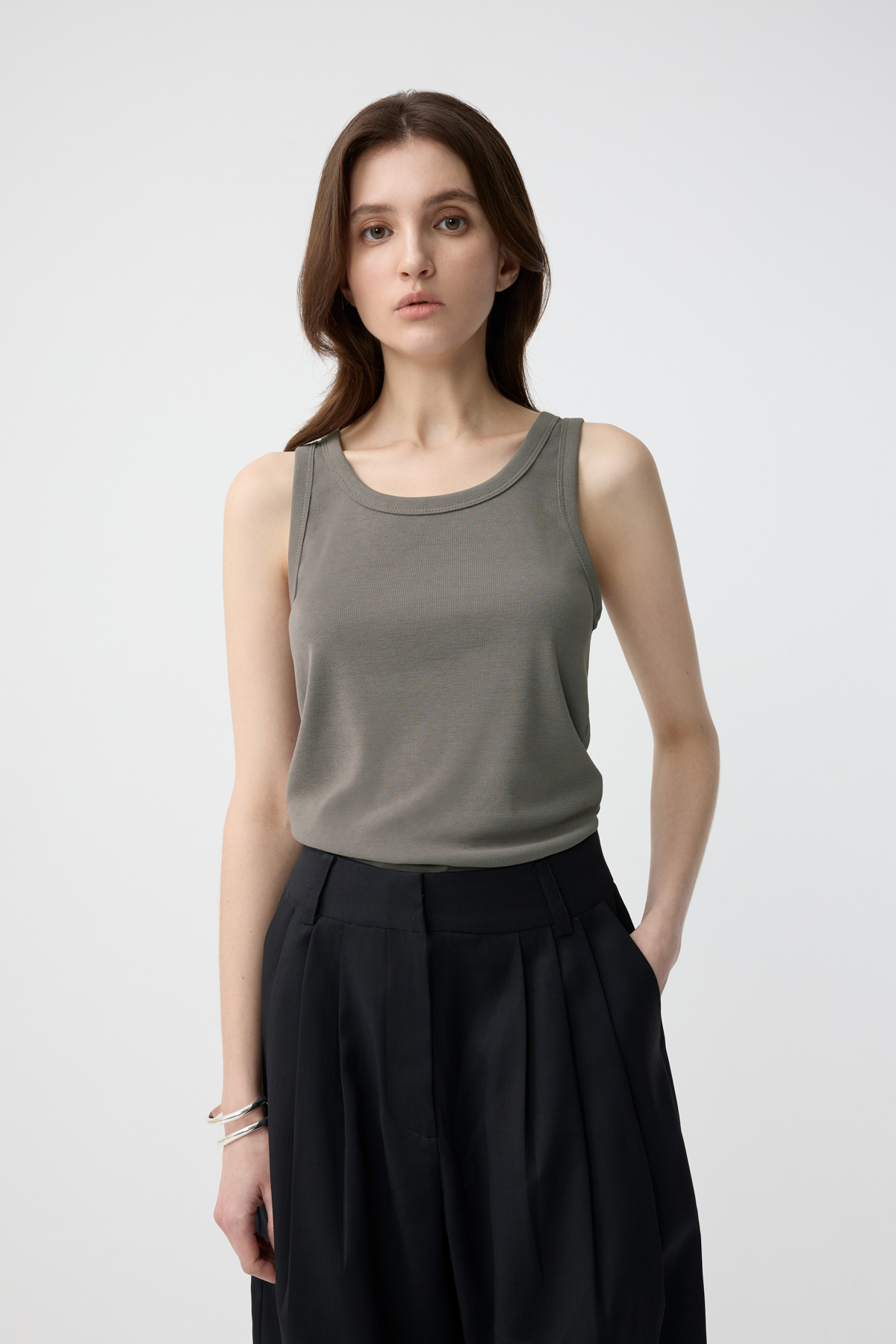 TARA 羅紋合身背心(灰色）