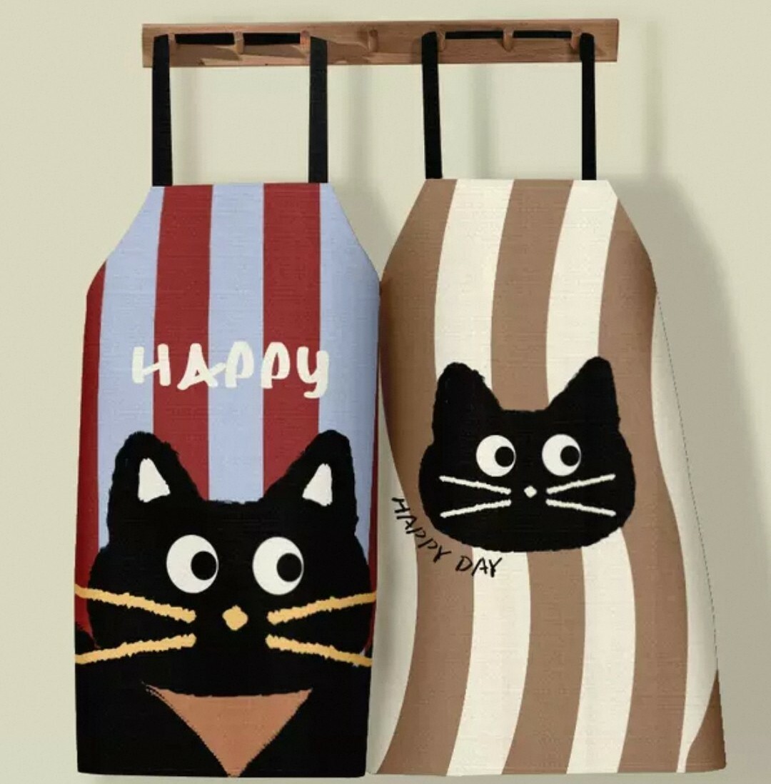 貓貓防水防油棉麻圍裙