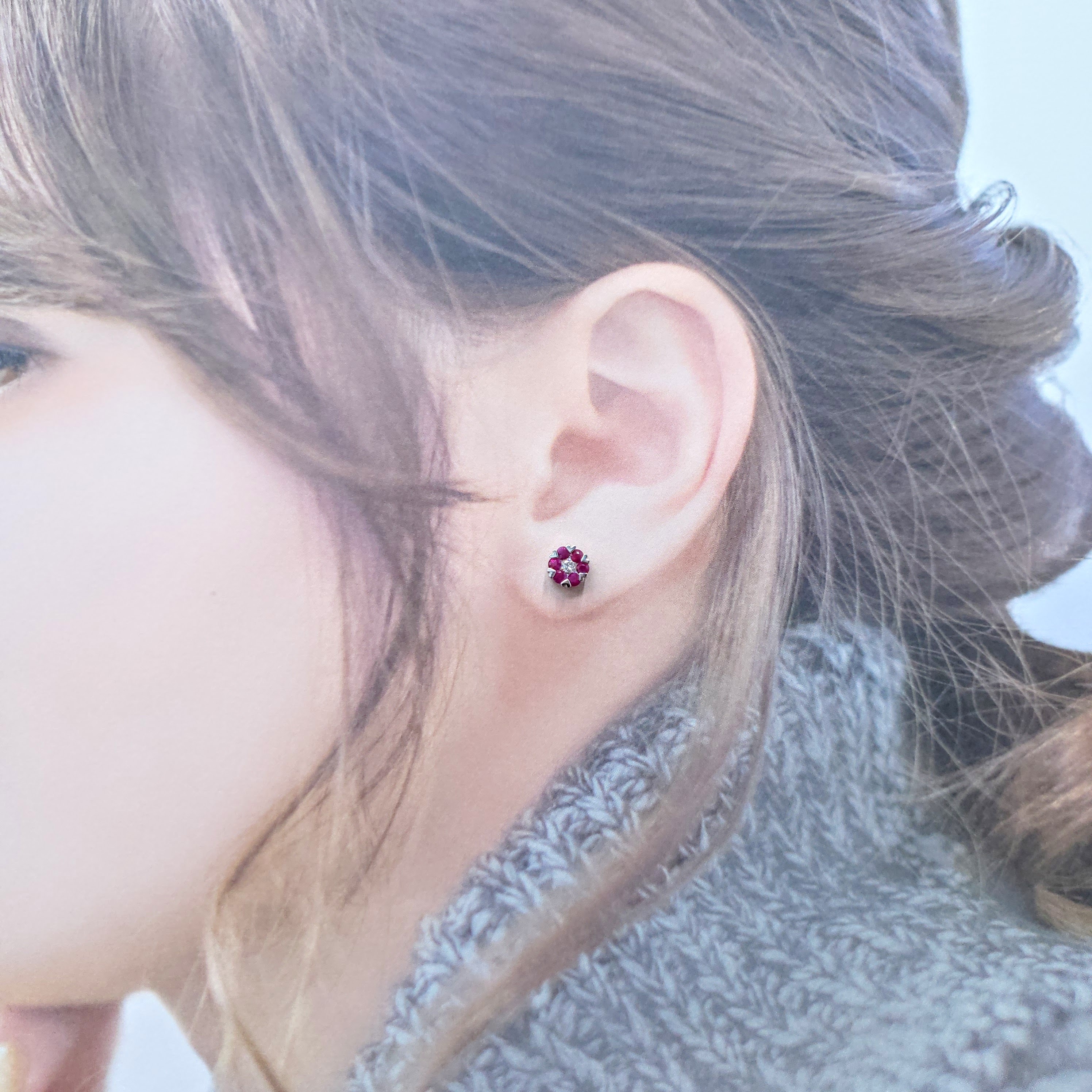 全新18K白金61份紅寶石配13份鑽石耳環