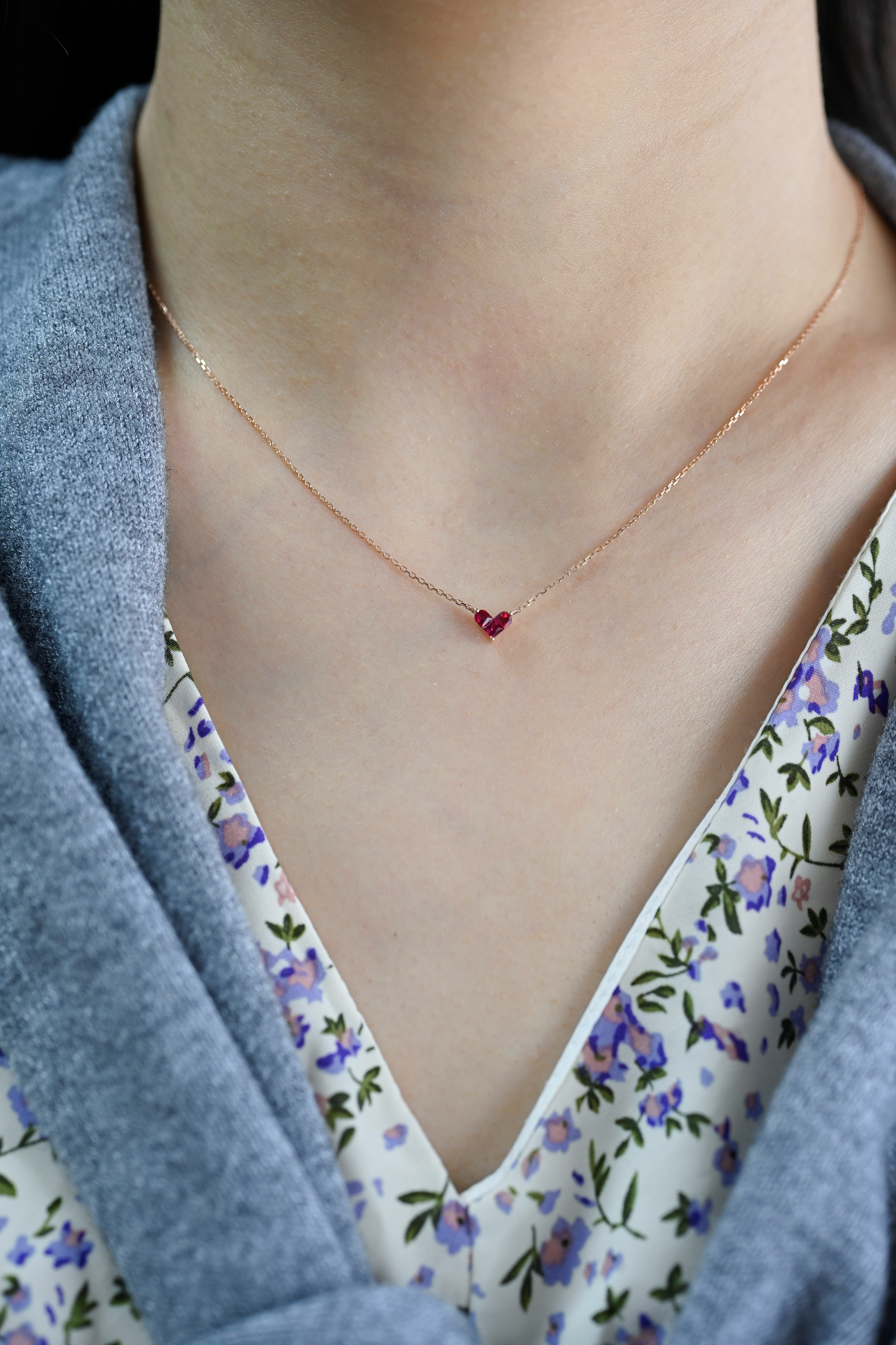 18K Ruby Heart Diamond Necklace