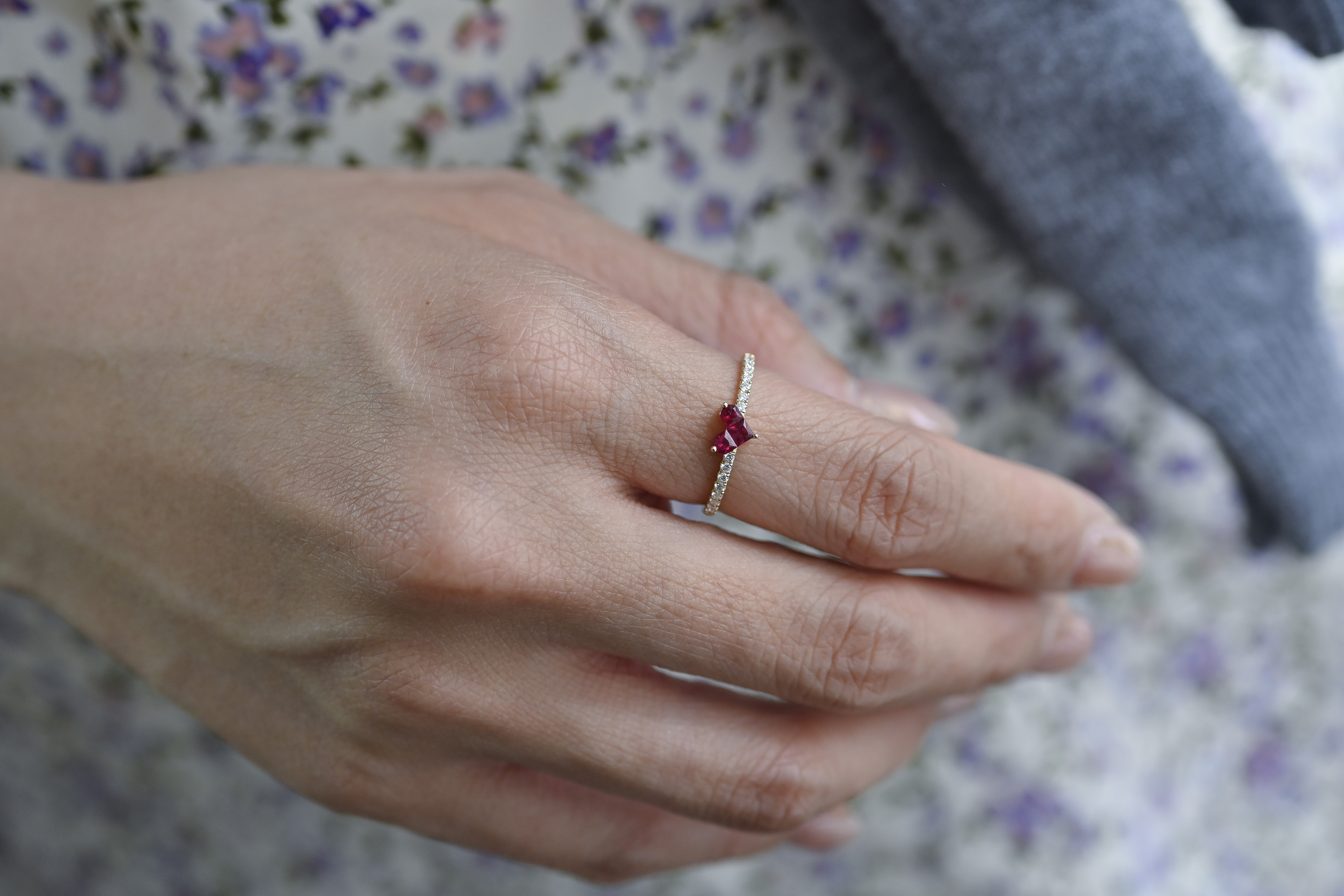 18K Ruby Heart Diamond Ring
