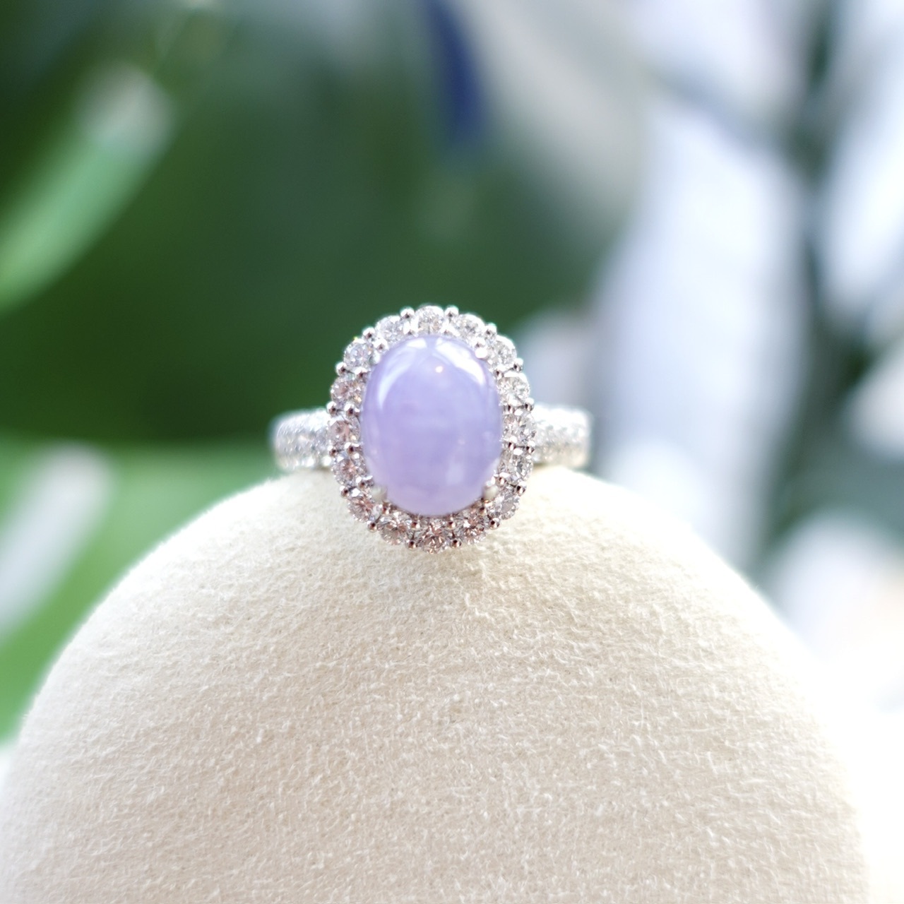 18K金鑽石冰糯種紫羅蘭翡翠戒指