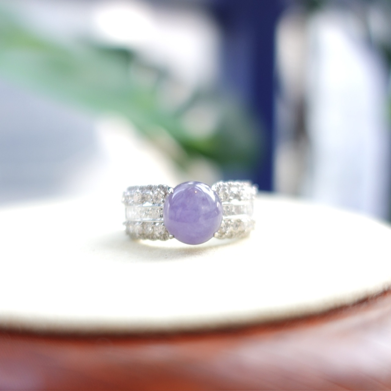 18K金鑽石冰糯種紫羅蘭翡翠戒指