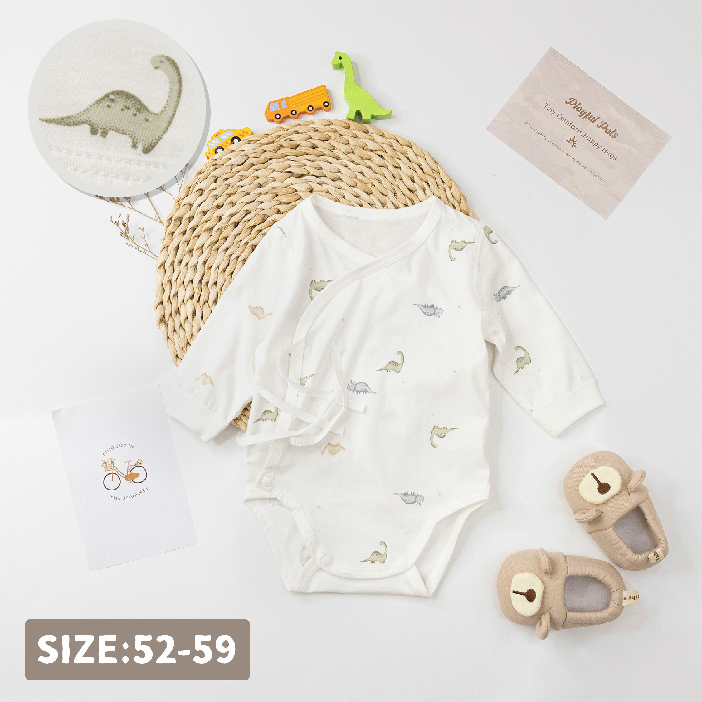 純淨系列【T0012】滿版迷你恐龍開襟長袖包屁衣