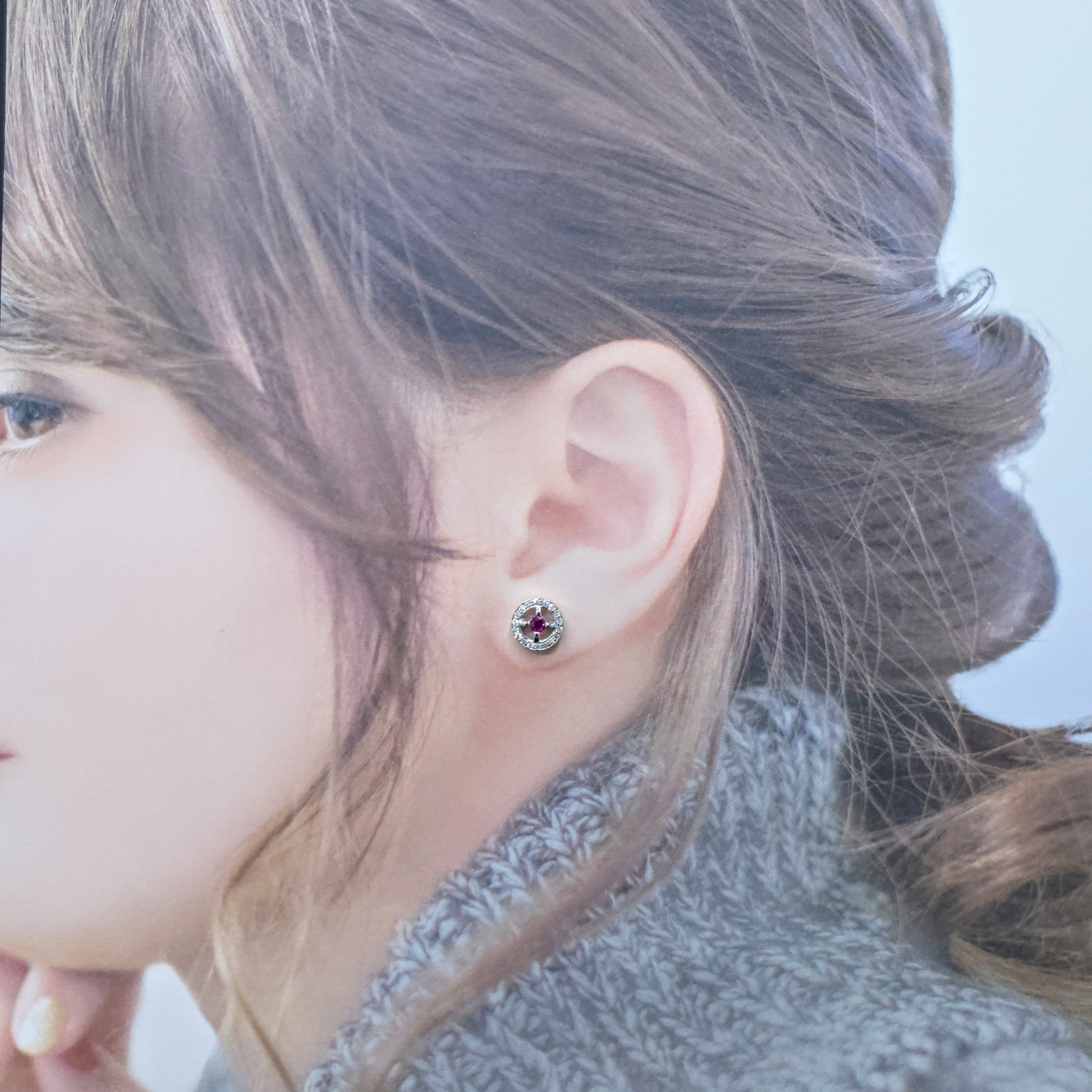 全新18K白金20份紅寶石配18份小鑽耳環