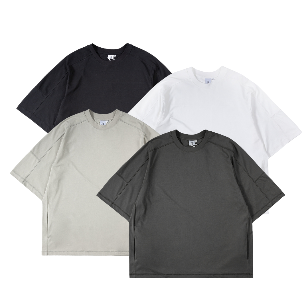 SORONA 涼感 寬鬆闊型 男生寬鬆 五分袖 剪裁 短袖 反車線 素T【 FUZY 】- S201688