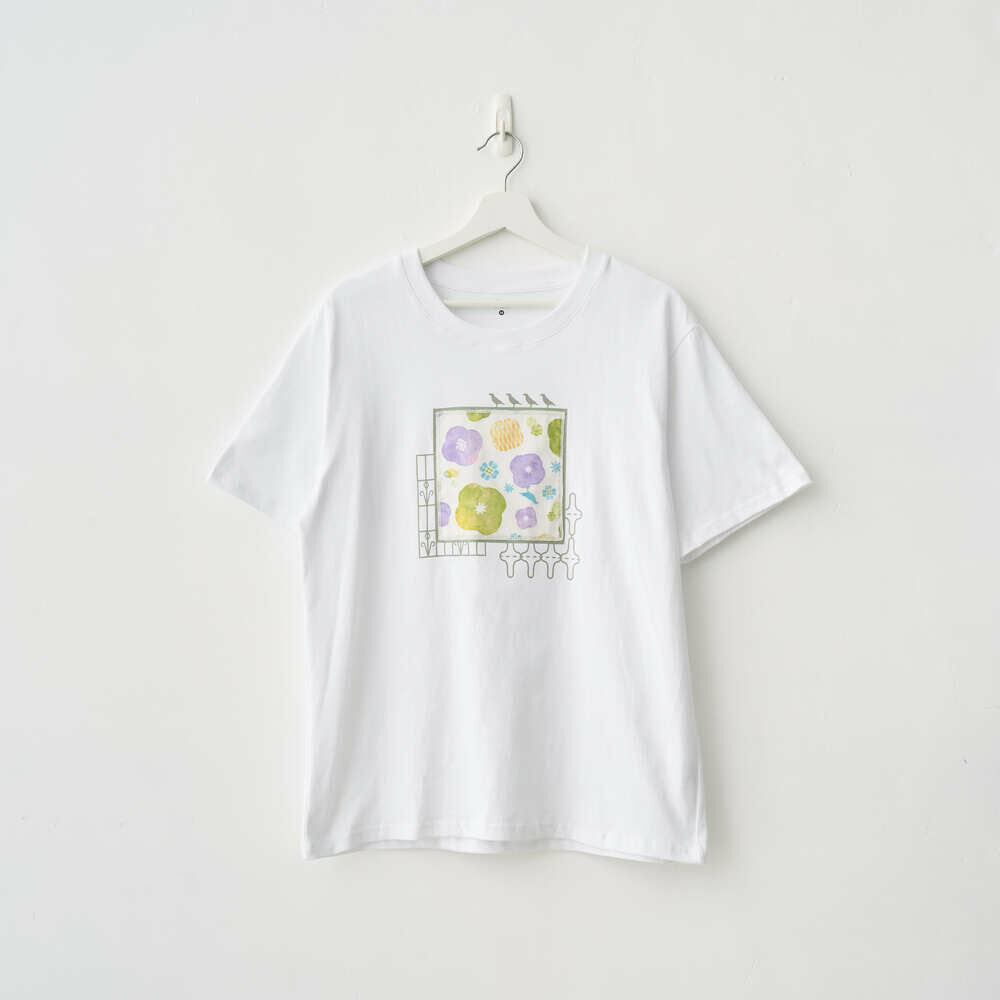Frame T-Shirt/Begonia Glass Pattern No.17/Pastel Lilac/White